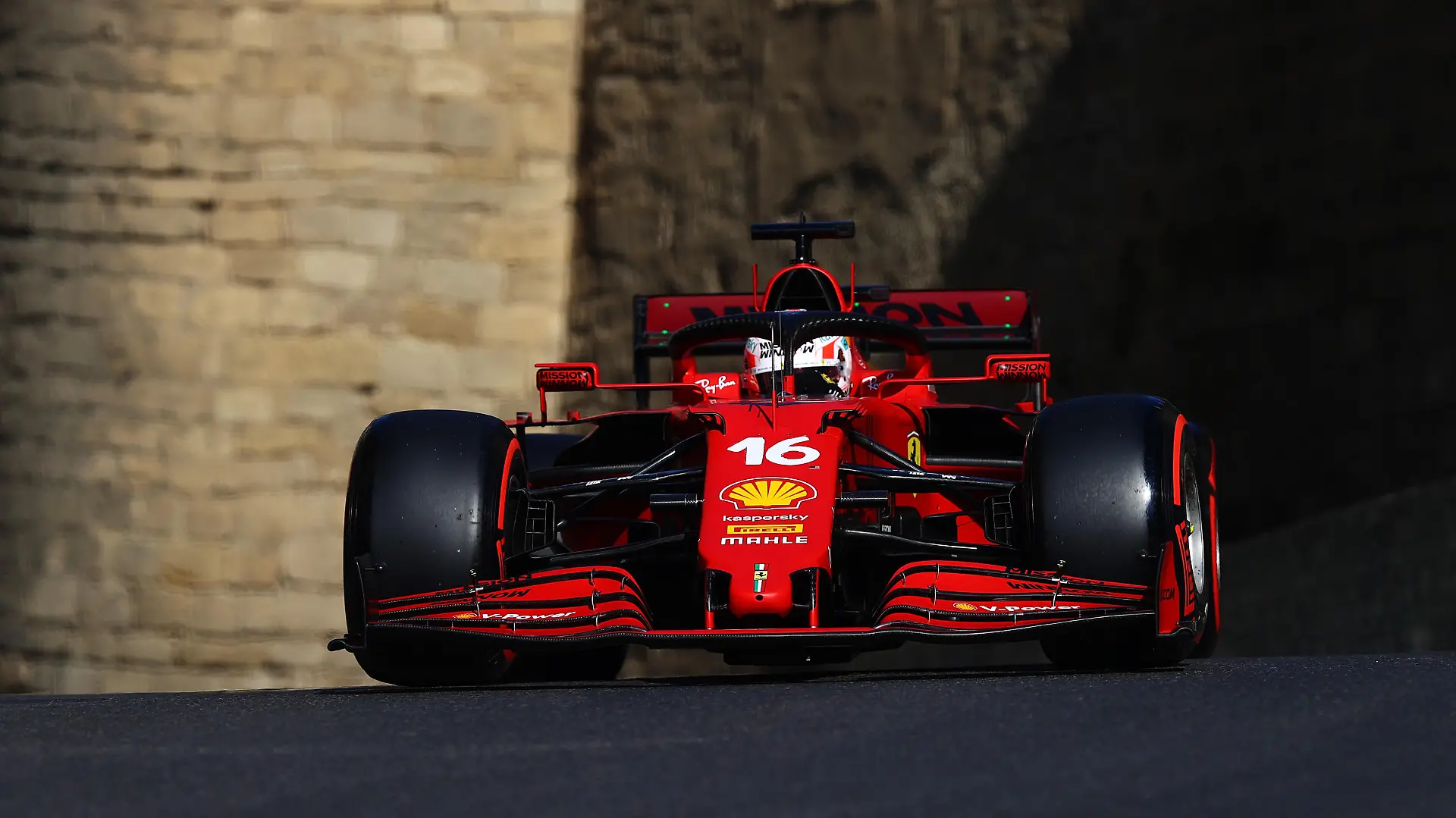 BAKU, AZERBAIJAN - JUNE 05: Charles Leclerc of Monaco driving the (16) Scuderia Ferrari SF21 on track during qualifying ahead of the F1 Grand Prix of Azerbaijan at Baku City Circuit on June 05, 2021 in Baku, Azerbaijan. (Photo by Francois Nel/Getty Images)