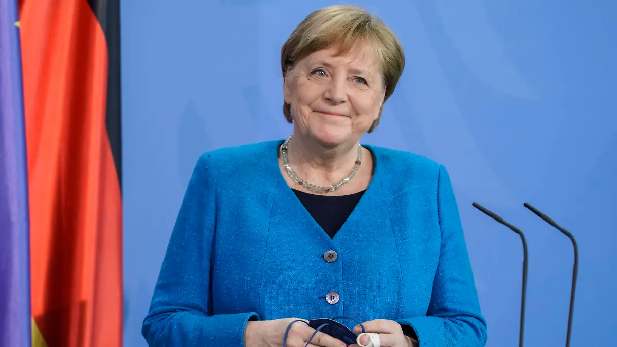 Pressekonferenz zum Deutsch-Franzoesischen Ministerrat unter der Leitung der Bundeskanzlerin und des Praesidenten der Franzoesischen Republik Aktuell,31.05.2021, Berlin, Dr. Angela Merkel Bundeskanzlerin der Bundesrepublik Deutschland im Portrait bei der Pressekonferenz im Anschluss an den Deutsch-Franzoesischen Ministerrat unter der Leitung der Bundeskanzlerin der Bundesrepublik Deutschland und des Praesidenten der Franzoesischen Republik im Bundeskanzleramt in Berlin Berlin Berlin Deutschland *** Press conference on the Franco-German Council of Ministers led by the Chancellor and the President of the French Republic News,31 05 2021, Berlin, Dr Angela Merkel Chancellor of the Federal Republic of Germany in portrait at the press conference