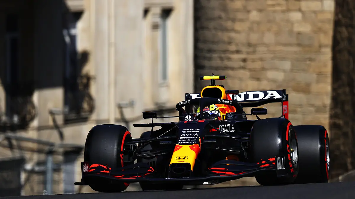 BAKU, AZERBAIJAN - JUNE 04: Sergio Perez of Mexico driving the (11) Red Bull Racing RB16B Honda on track during practice ahead of the F1 Grand Prix of Azerbaijan at Baku City Circuit on June 04, 2021 in Baku, Azerbaijan. (Photo by Francois Nel/Getty Images)
