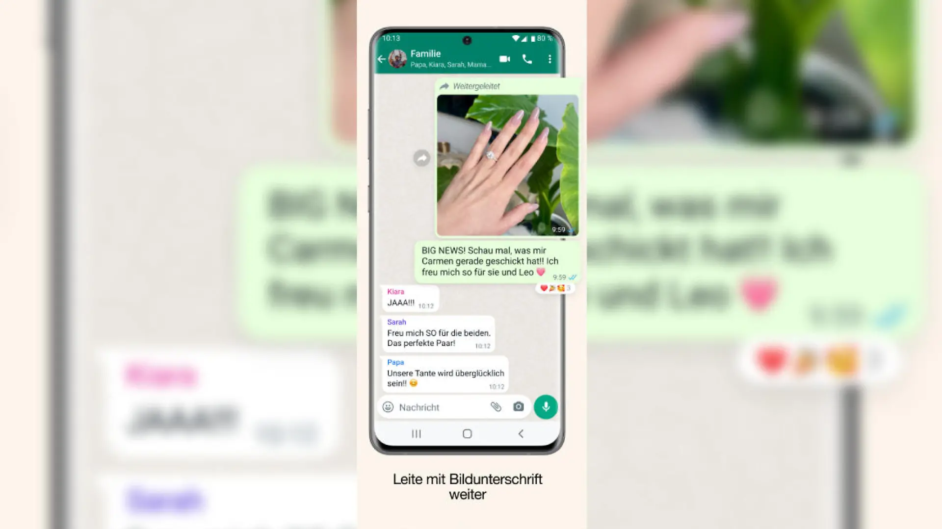 Bilder und Videos können nun auch mit ihrer Unterschrift weitergeleitet werden,