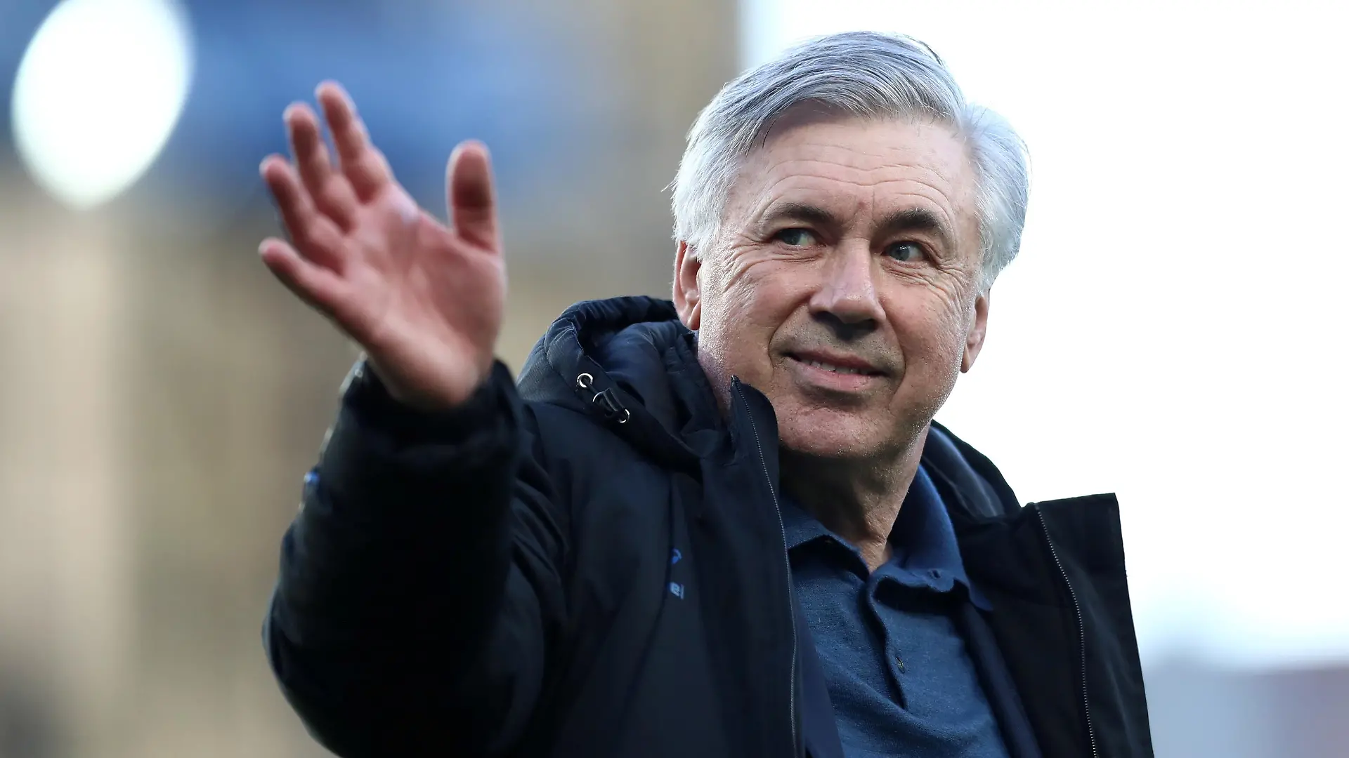FILE PHOTO: Soccer Football - Premier League - Everton v Wolverhampton Wanderers - Goodison Park, Liverpool, Britain - May 19, 2021 Everton manager Carlo Ancelotti waves to fans during a lap of appreciation after the match, as a limited number of fans are permitted at outdoor sports venues Pool via REUTERS/Jan Kruger EDITORIAL USE ONLY. No use with unauthorized audio, video, data, fixture lists, club/league logos or 'live' services. Online in-match use limited to 75 images, no video emulation. No use in betting, games or single club /league/player publications. Please contact your account representative for further details./File Photo