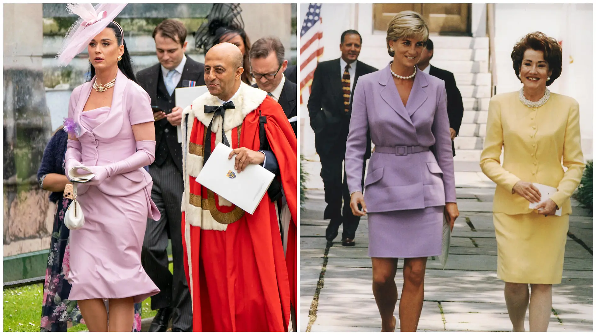 Katy Perry bei Charles' Krönung 2023 und Lady Diana 1997.