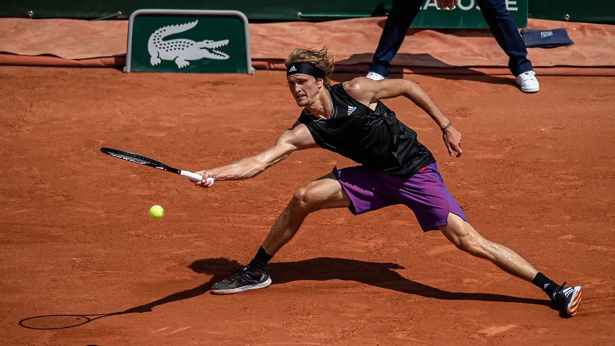 Alexander ZVEREV of Germany plays a ball against Roman SAFIULLIN of Russia on the second round of the French Open tennis tournament at Roland Garros in Paris, France, 2 June 2021. Roland Garros 2021 will run from 30 May to 13 June 2021. PUBLICATIONxNOTxINxFRA Copyright: xAurelienxMorissardx