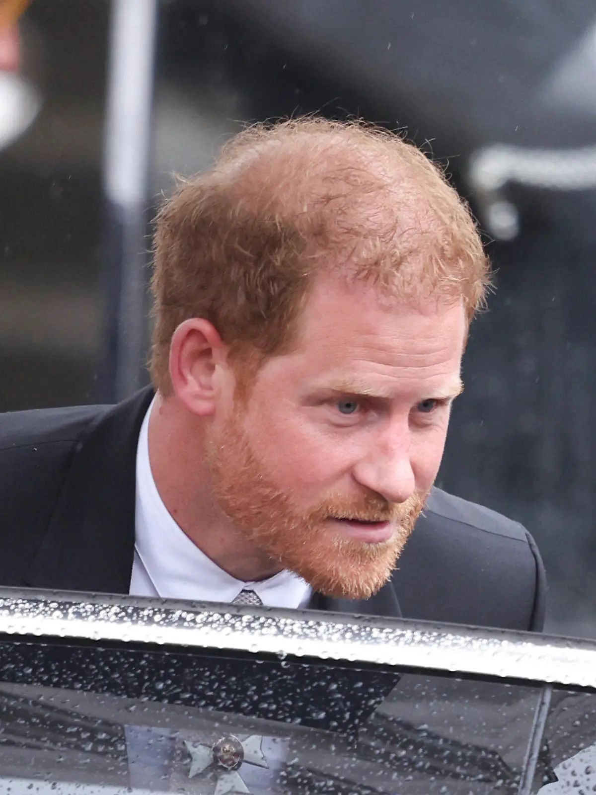 Britain's Prince Harry leaves after the coronation ceremony of King Charles III and Queen Camilla in central London, Saturday, May 6, 2023. (Phil Harris/Pool Photo via AP)