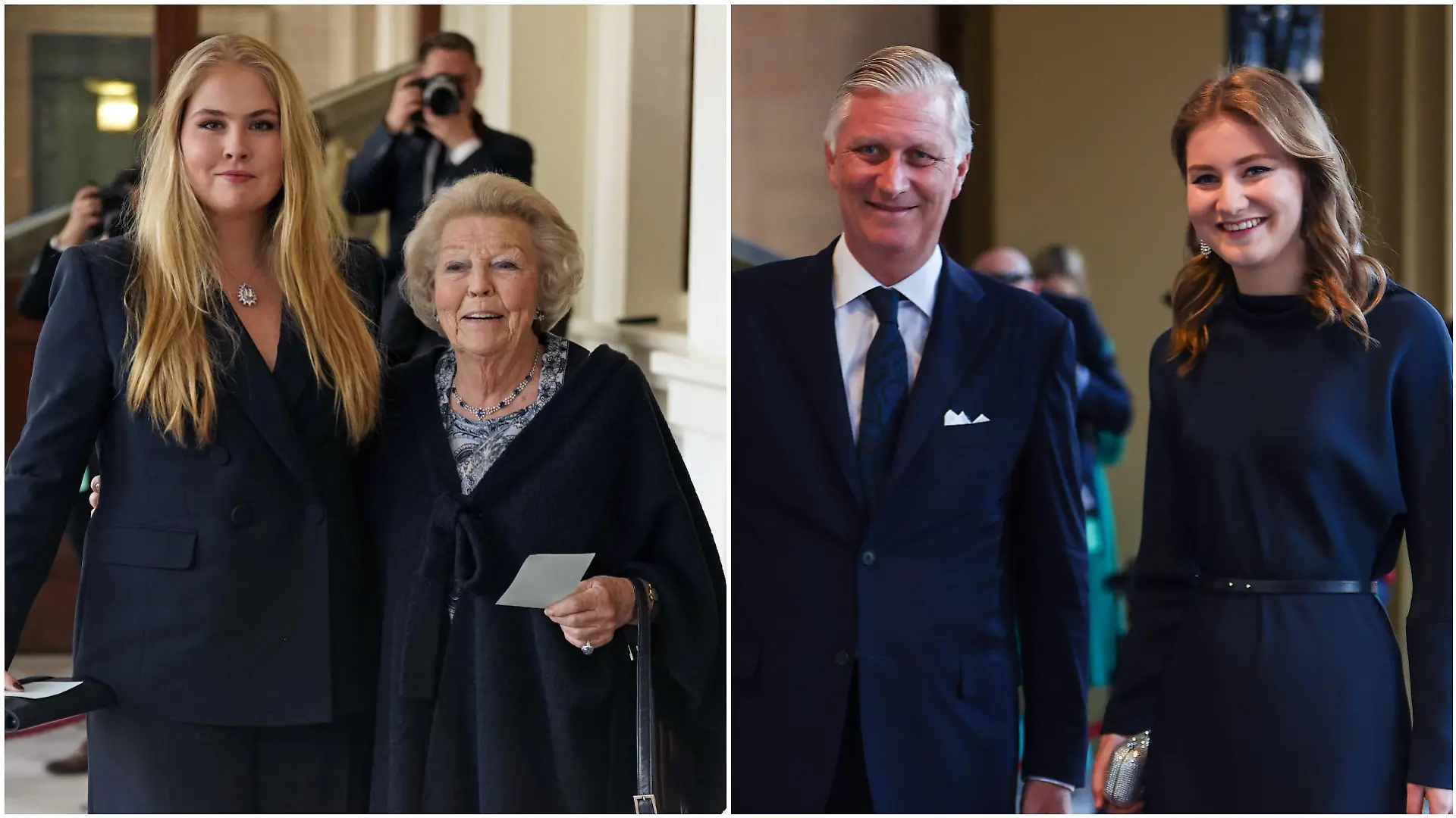 Prinzessin Amalia und Prinzessin Beatrix der Niederlande sowie Prinzessin Elisabeth mit ihrem Vater König Philippe von Belgien