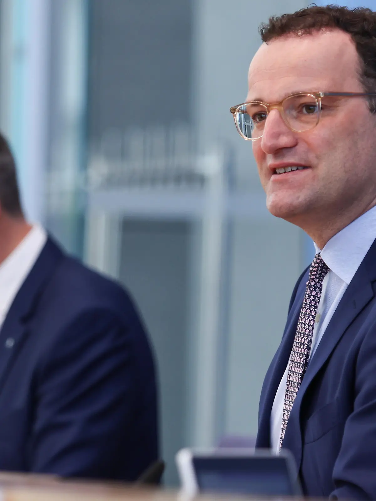 German Health Minister Jens Spahn speaks next to President of Robert Koch Institute (RKI) Lothar Wieler during a news conference on the current coronavirus disease (COVID-19) situation, in Berlin, Germany, June 1, 2021. REUTERS/Christian Mang/Pool