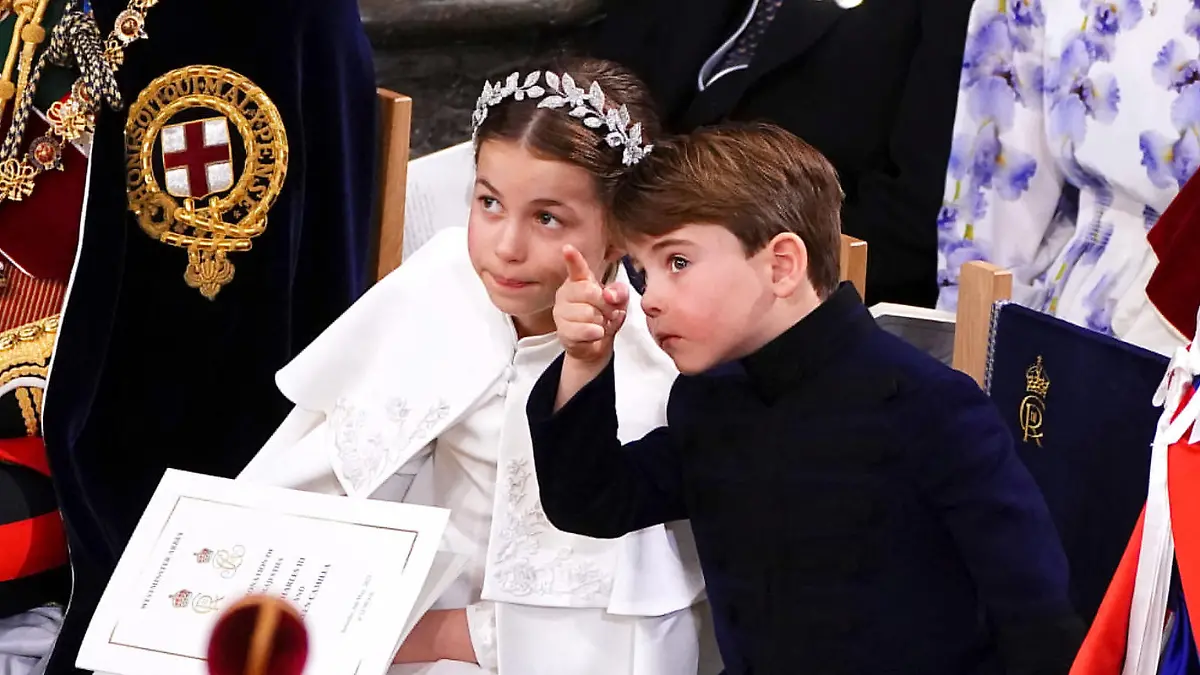 (left to right 1st row) the Prince of Wales, Princess Charlotte, Prince Louis, the Princess of Wales and the Duke of Edinburgh at the coronation ceremony of King Charles III and Queen Camilla in Westminster Abbey, London. Picture date: Saturday May 6, 2023.     Yui Mok/Pool via REUTERS