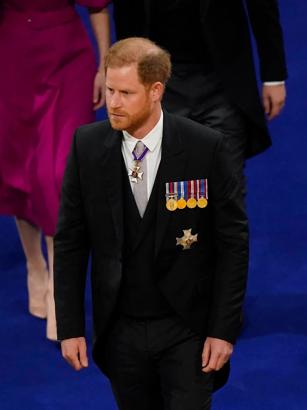 Britain's Prince Harry arrives at Westminster Abbey, ahead of the coronation of King Charles III and Camilla, the Queen Consort, in London, Saturday, May 6, 2023. (Andrew Matthews/Pool via AP)
