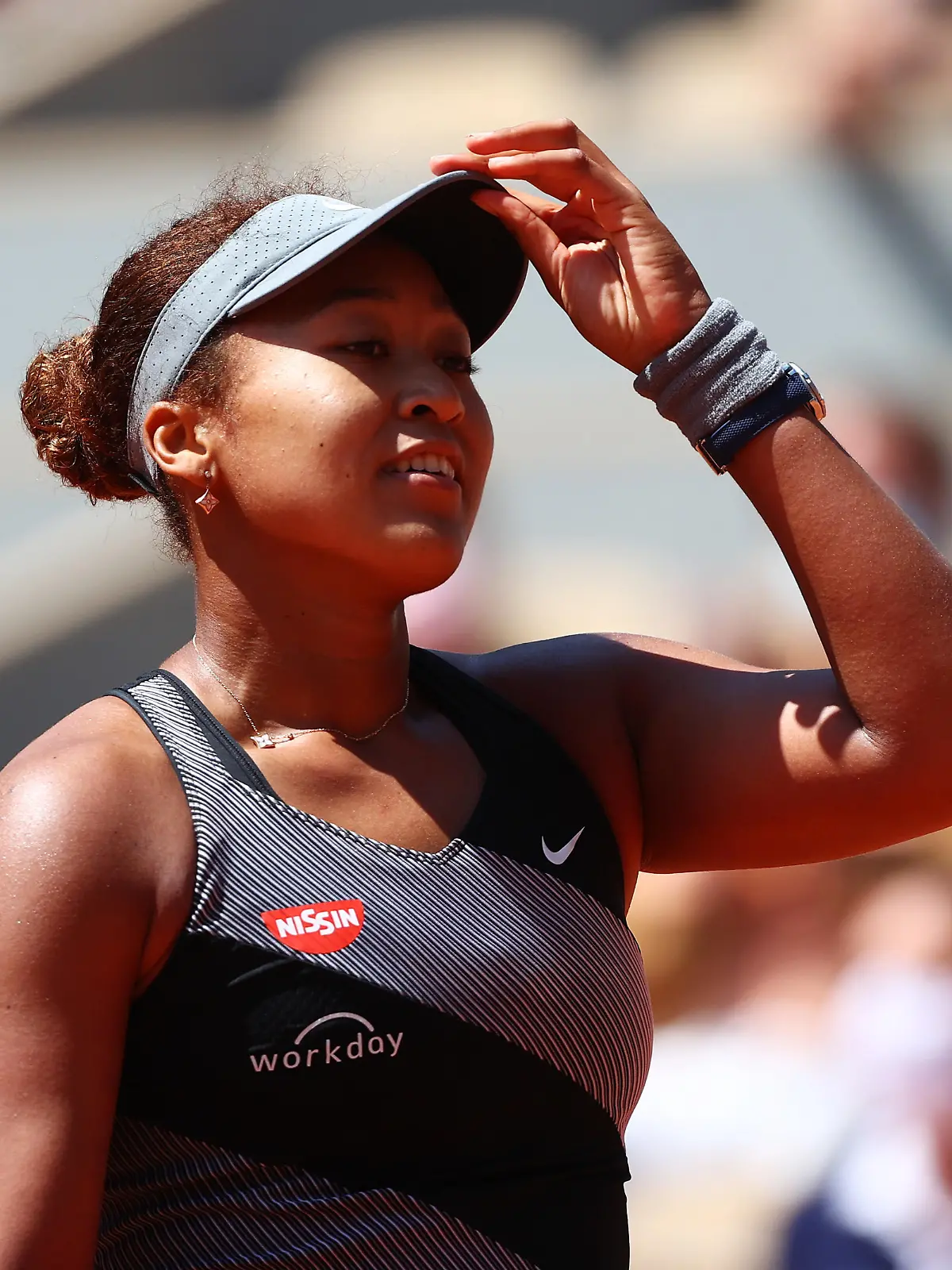 PARIS, FRANCE - MAY 30: Naomi Osaka of Japan celebrates in her First Round match against Patricia Maria Tig of Romania during Day One of the 2021 French Open at Roland Garros on May 30, 2021 in Paris, France. (Photo by Julian Finney/Getty Images)
