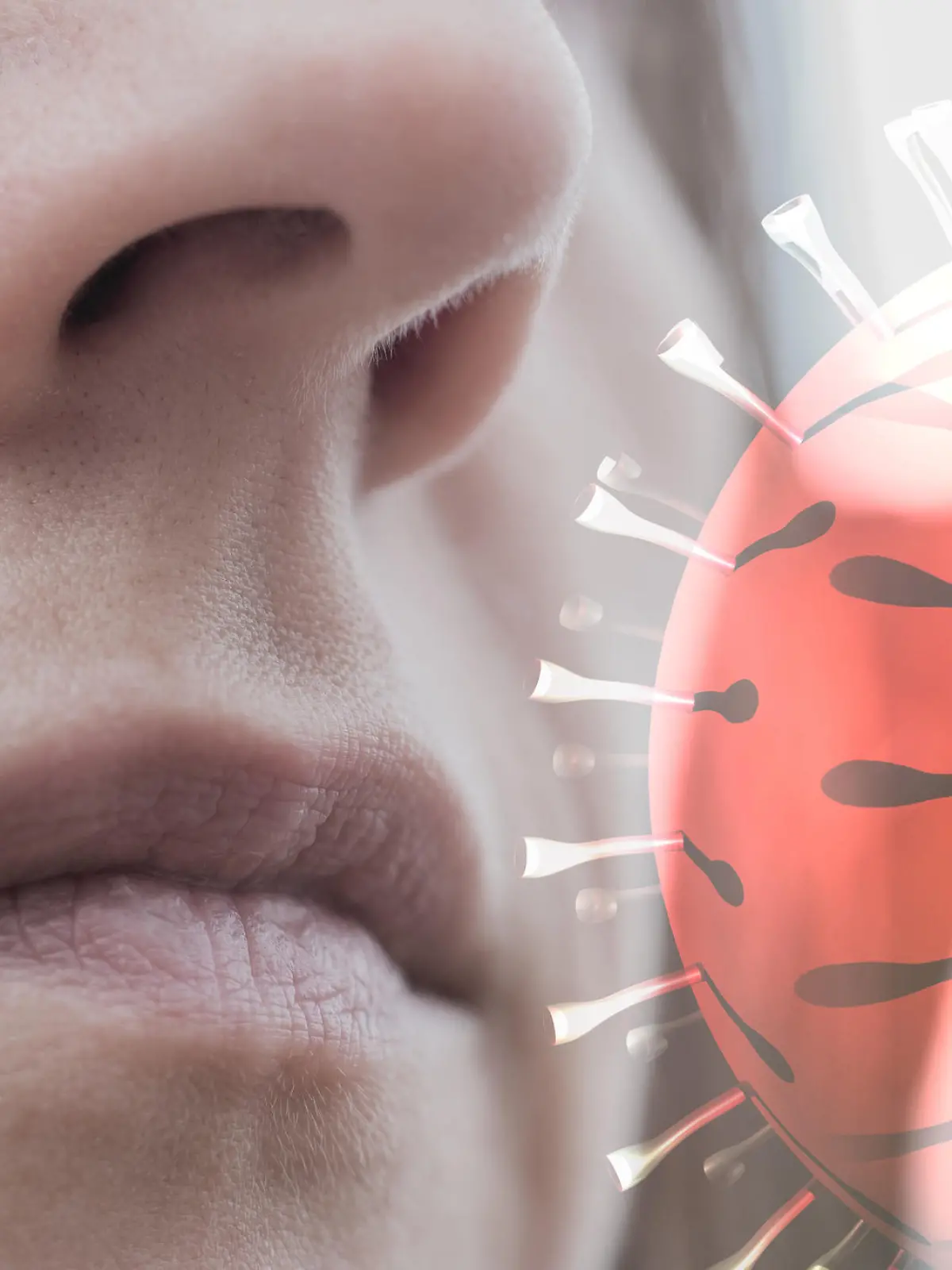 Frau atmet Coronavirus ein