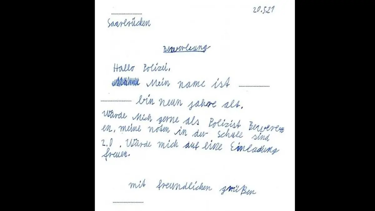 Polizei-Bewerbung eines Grundschülers