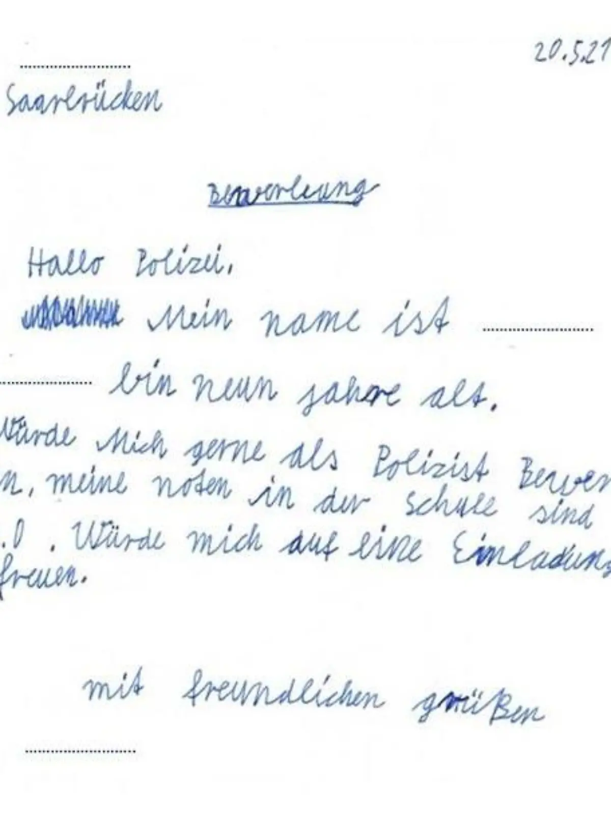 Polizei-Bewerbung eines Grundschülers