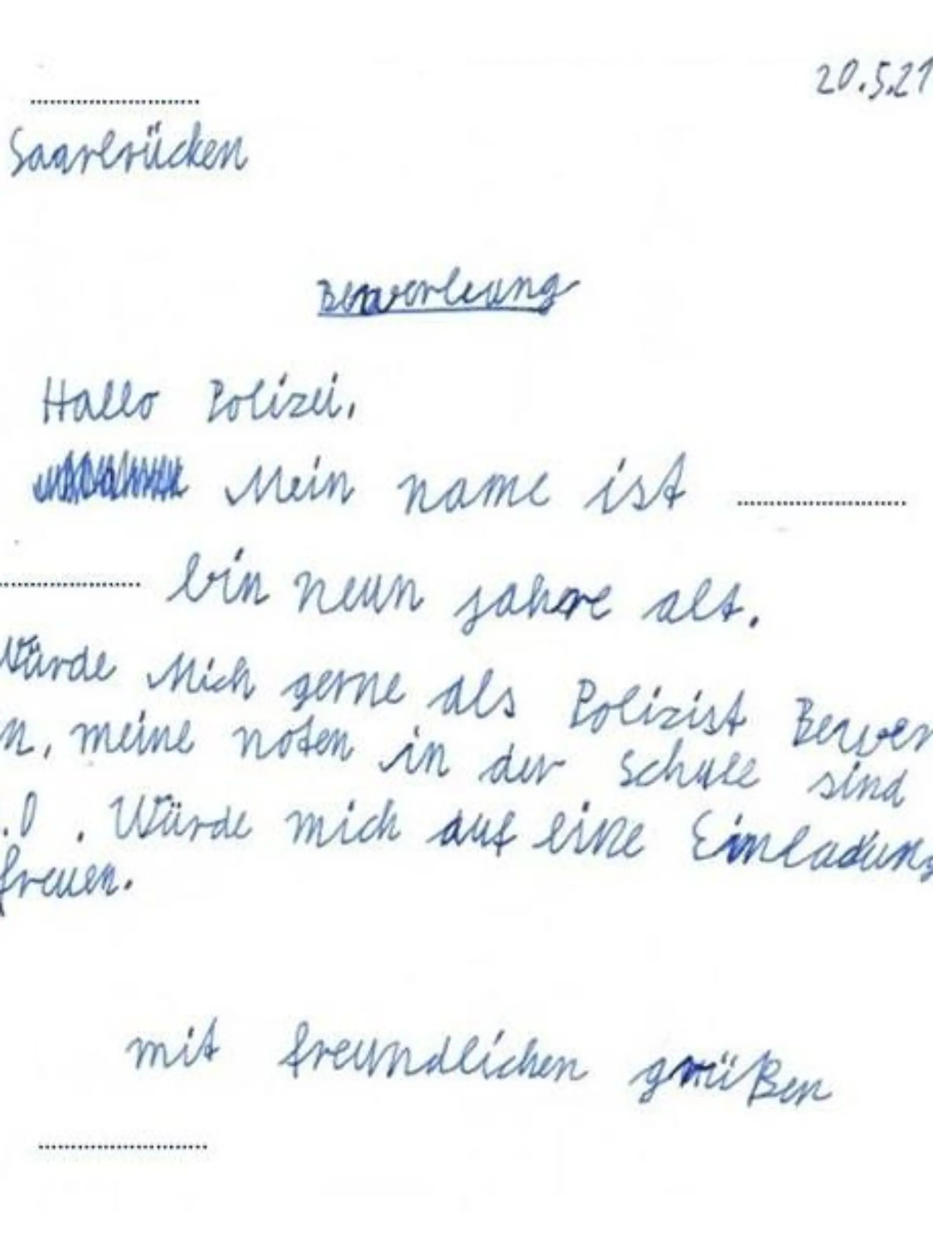 Polizei-Bewerbung eines Grundschülers