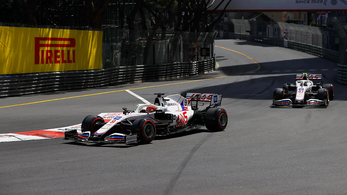 Formula 1 2021: Monaco GP CIRCUIT DE MONACO, MONACO - MAY 23: Nikita Mazepin, Haas VF-21, leads Mick Schumacher, Haas VF-21, on the formation lap during the Monaco GP at Circuit de Monaco on Sunday May 23, 2021 in Monte Carlo, Monaco. Photo by Andy Hone / LAT Images Images PUBLICATIONxINxGERxSUIxAUTxHUNxONLY GP2105_130026_ONZ7074