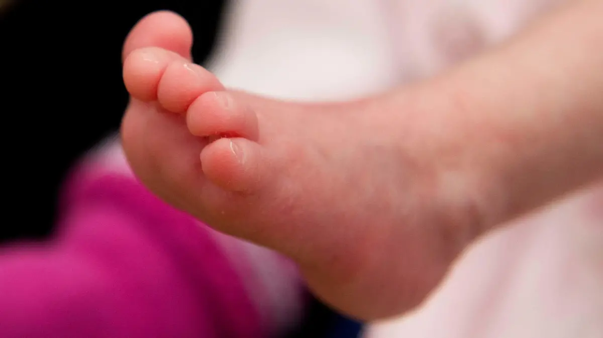 ARCHIV - 18.06.2015, Greifswald: Der Fuß eines Babys, aufgenommen in der Kinderklinik an der Universität Greifswald (Mecklenburg-Vorpommern). (zu dpa "Bundesamt legt endgültige Zahlen zu Geburten vor" vom 30.10.2018) Foto: Stefan Sauer/dpa-Zentralbild/dpa +++ dpa-Bildfunk +++