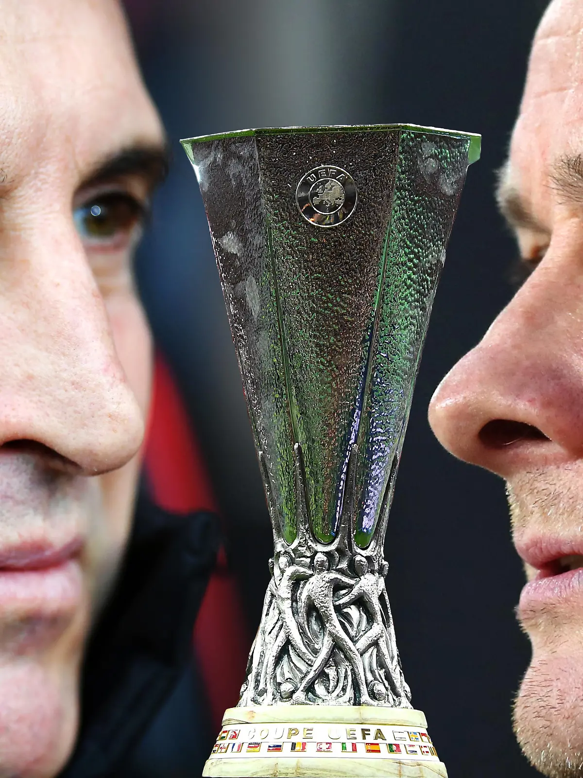 FILE PHOTO (EDITORS NOTE: COMPOSITE OF IMAGES - Image numbers 1065112934, 1152467118, 1139964960 - GRADIENT ADDED) In this composite image a comparison has been made between Unai Emery, Head Coach of Villarreal CF and Ole Gunnar Solskjaer, Manager of Manchester United. Villarreal CF and Manchester United meet in the Europa League Final on May 26,2021 at the Gdansk Arena in Gdansk,Poland. ***LEFT IMAGE*** BOURNEMOUTH, ENGLAND - NOVEMBER 25: Unai Emery, Manager of Arsenal looks on prior to the Premier League match between AFC Bournemouth and Arsenal FC at Vitality Stadium on November 25, 2018 in Bournemouth, United Kingdom. (Photo by Dan Mullan/Getty Images) ***CENTER IMAGE*** BAKU, AZERBAIJAN - MAY 29: A detailed view of the Europa League Trophy is seen prior to the UEFA Europa League Final between Chelsea and Arsenal at Baku Olimpiya Stadionu on May 29, 2019 in Baku, Azerbaijan. (Photo by Michael Regan/Getty Images) ***RIGHT IMAGE*** WOLVERHAMPTON, ENGLAND - APRIL 02: Ole Gunnar Solskjaer, Manager of Manchester United looks on prior to the Premier League match between Wolverhampton Wanderers and Manchester United at Molineux on April 02, 2019 in Wolverhampton, United Kingdom. (Photo by Catherine Ivill/Getty Images)