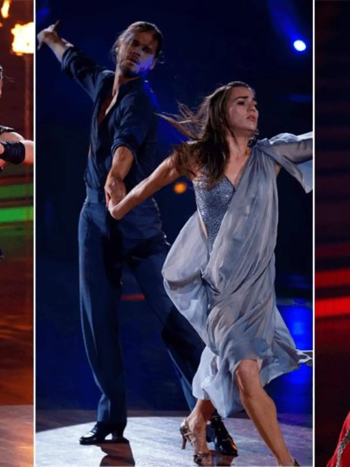 Valentina Pahde und Valentin Lusin, Rúrik Gíslason und Renata Lusin und Nicolas Puschmann und Vadim Garbuzov stehen im "Let's Dance"-Finale 2021.