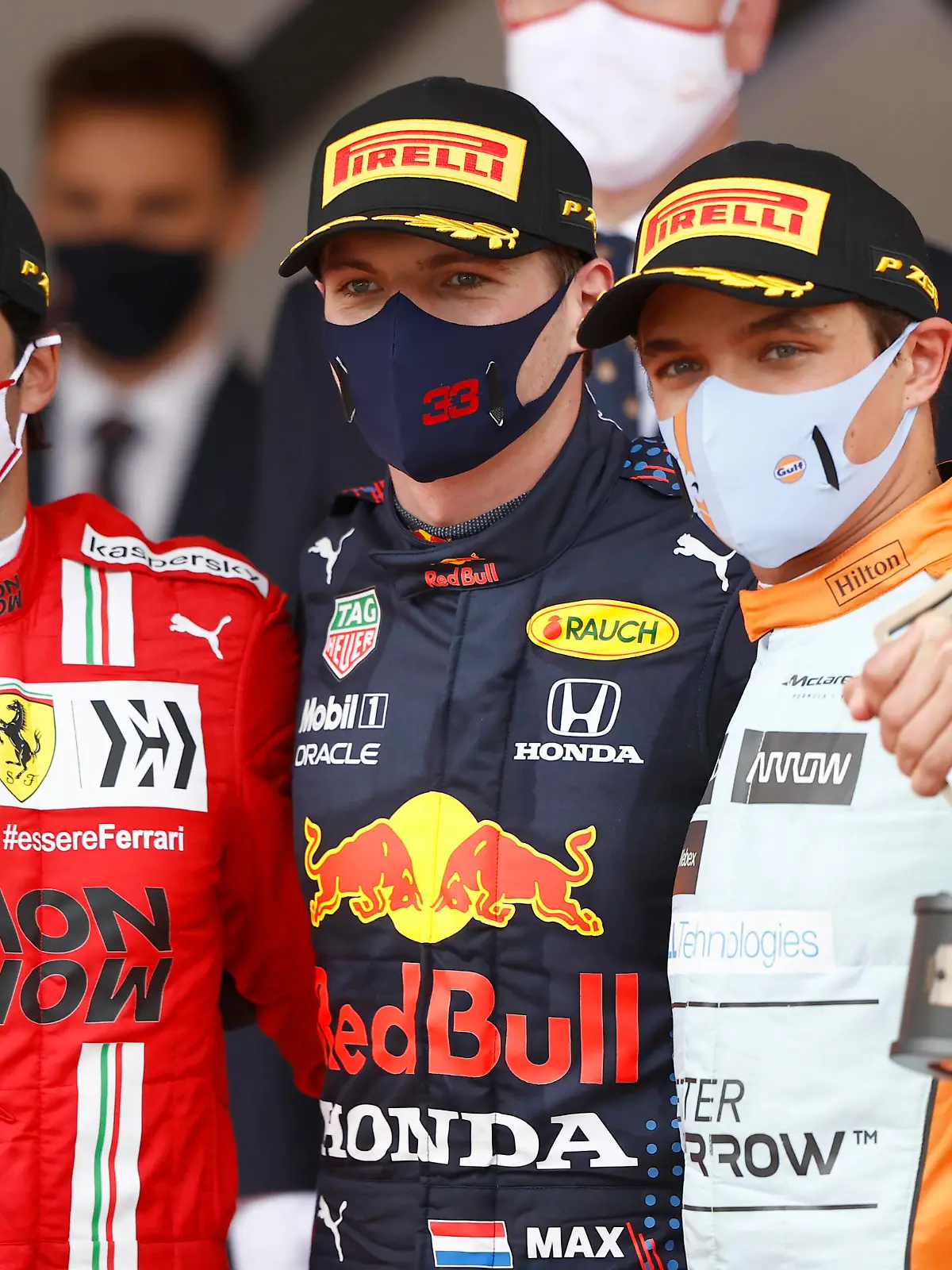 Carlos Sainz, Max Verstappen und Lando Norris (v.li.)