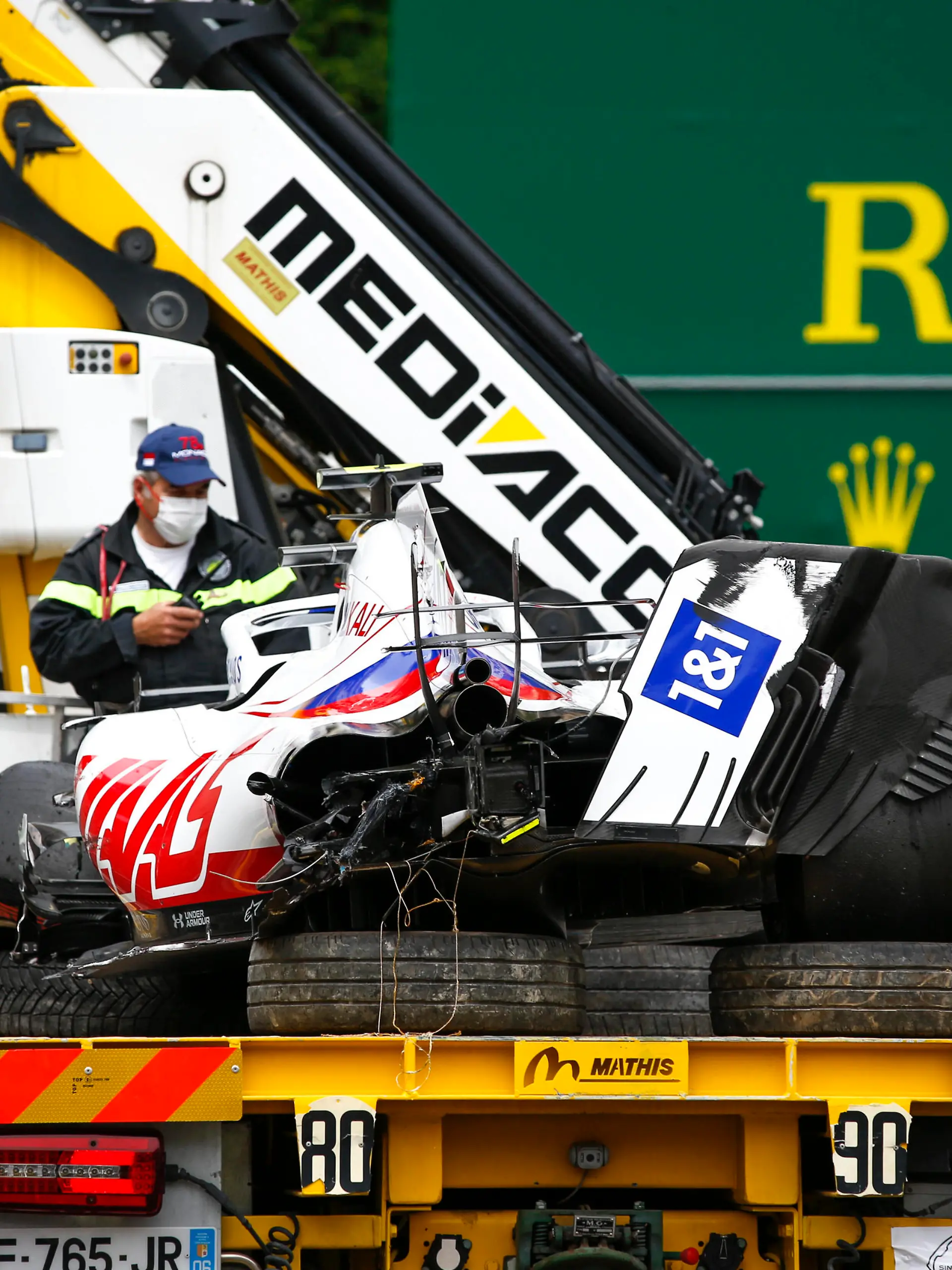 Car of 47 Mick Schumacher GER, Haas F1 Team after crash, F1 Grand Prix of Monaco at Circuit de Monaco on May 22, 2021 in Monte-Carlo, Monaco. Photo by HOCH ZWEI Monte-Carlo Monaco *** Car of 47 Mick Schumacher GER, Haas F1 Team after crash, F1 Grand Prix of Monaco at Circuit de Monaco on May 22, 2021 in Monte Carlo, Monaco Photo by HOCH ZWEI Monte Carlo Monaco 