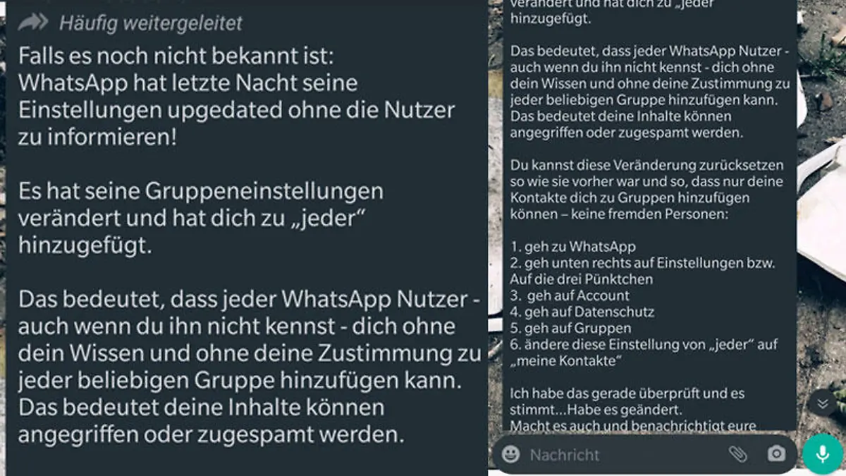 Die WhatsApp-Nachricht kursiert zurzeit in vielen Chat-Verläufen.