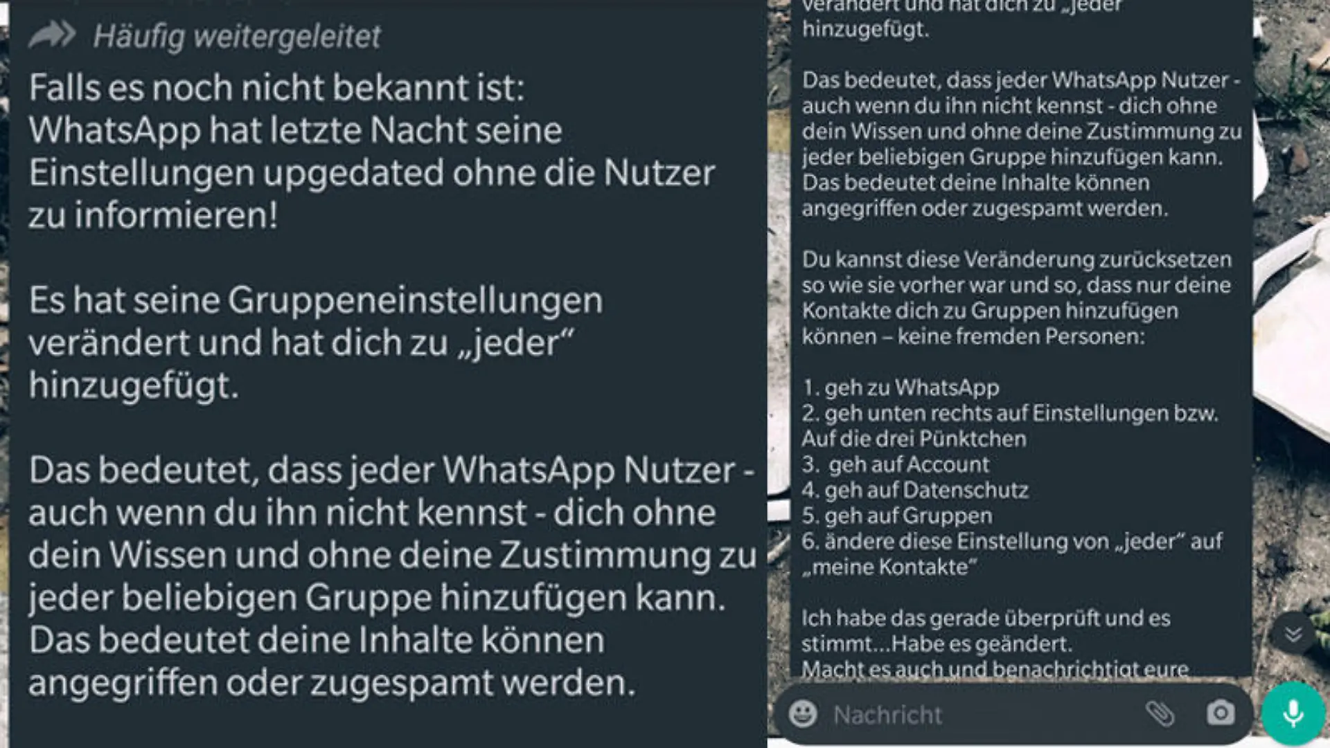 Die WhatsApp-Nachricht kursiert zurzeit in vielen Chat-Verläufen.