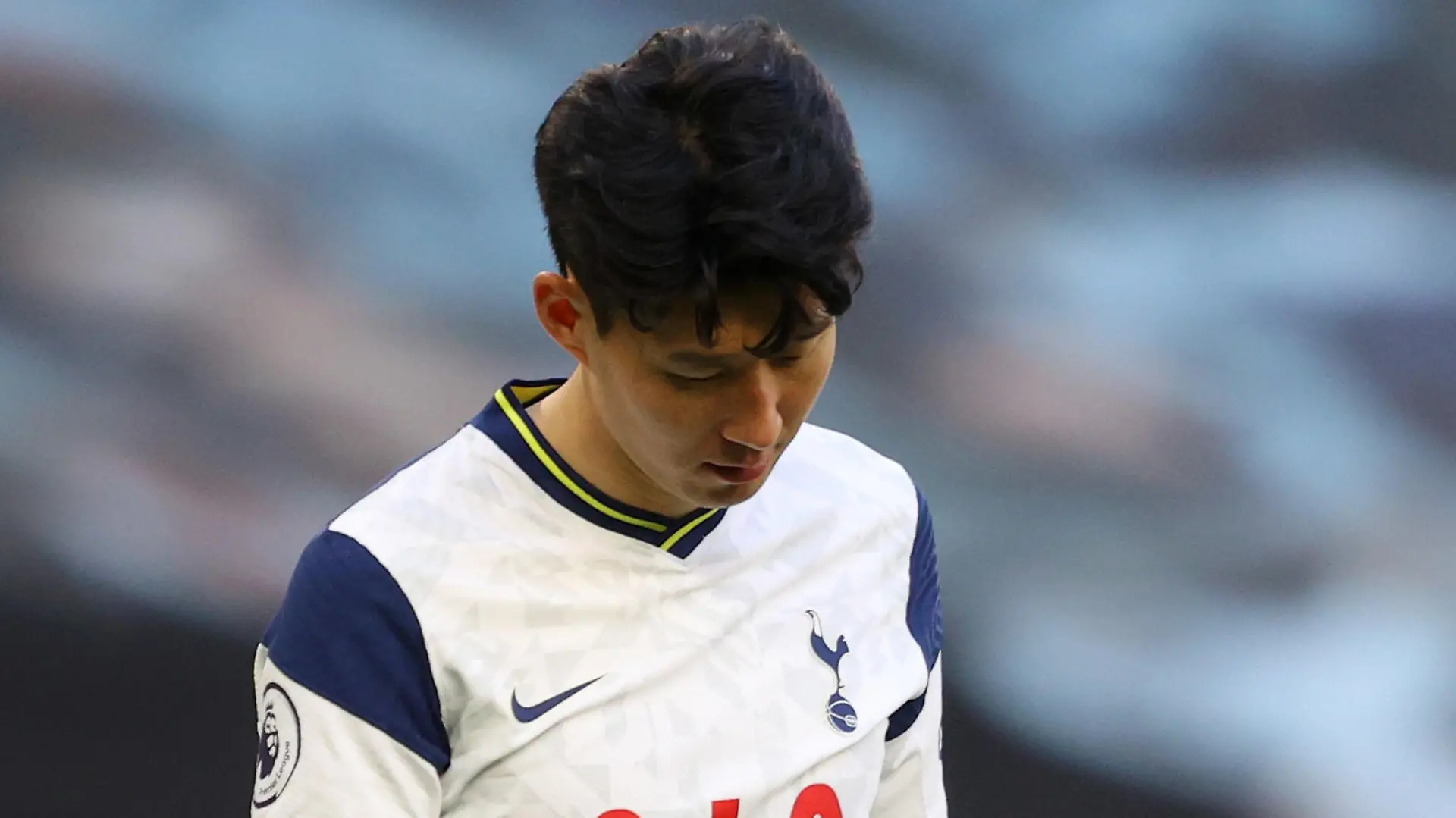 Soccer Football - Premier League - Tottenham Hotspur v Aston Villa - Tottenham Hotspur Stadium, London, Britain - May 19, 2021 Tottenham Hotspur's Son Heung-min looks dejected after the match Pool via REUTERS/Richard Heathcote EDITORIAL USE ONLY. No use with unauthorized audio, video, data, fixture lists, club/league logos or 'live' services. Online in-match use limited to 75 images, no video emulation. No use in betting, games or single club /league/player publications. Please contact your account representative for further details.