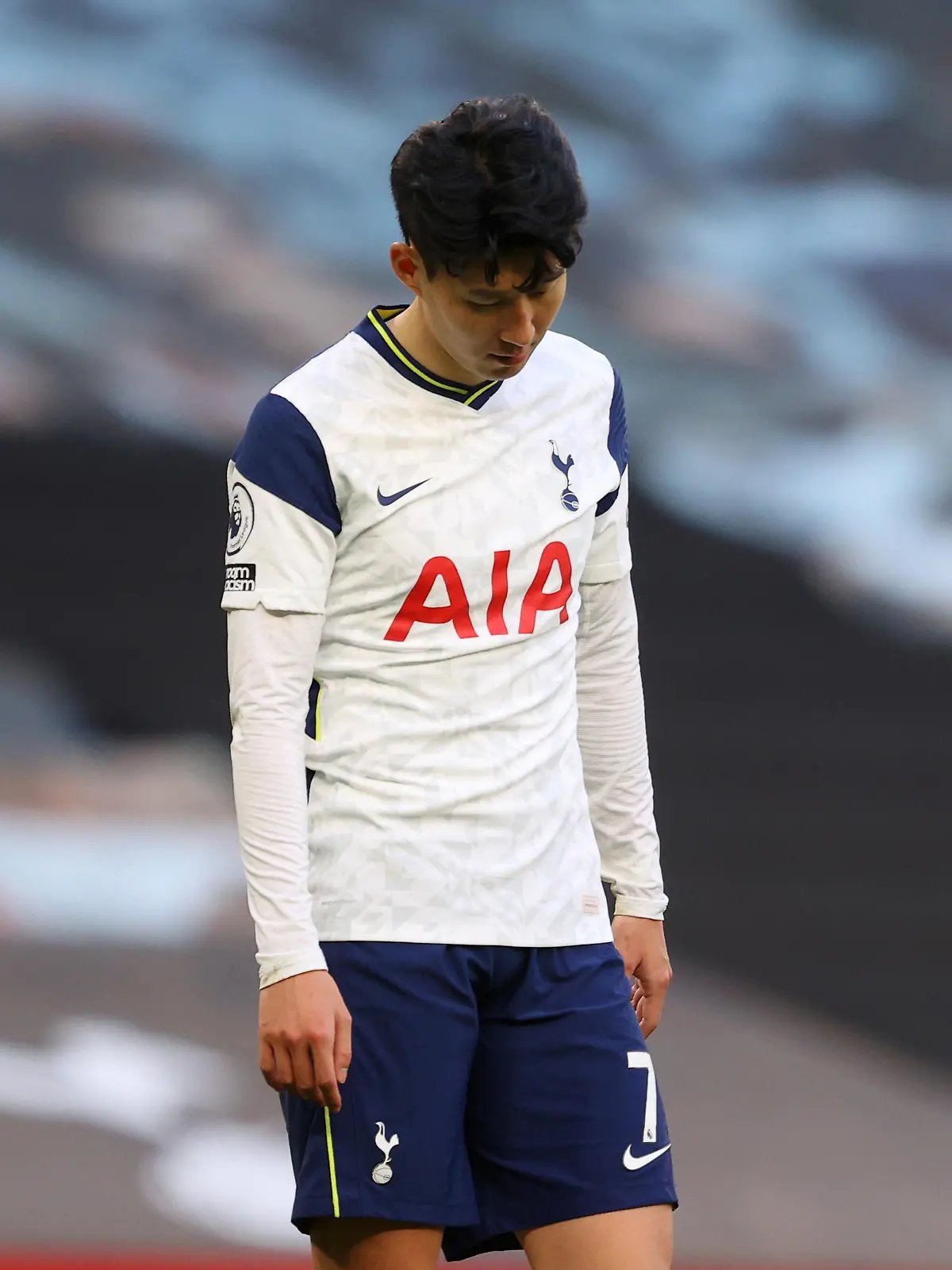 Soccer Football - Premier League - Tottenham Hotspur v Aston Villa - Tottenham Hotspur Stadium, London, Britain - May 19, 2021 Tottenham Hotspur's Son Heung-min looks dejected after the match Pool via REUTERS/Richard Heathcote EDITORIAL USE ONLY. No use with unauthorized audio, video, data, fixture lists, club/league logos or 'live' services. Online in-match use limited to 75 images, no video emulation. No use in betting, games or single club /league/player publications.  Please contact your account representative for further details.
