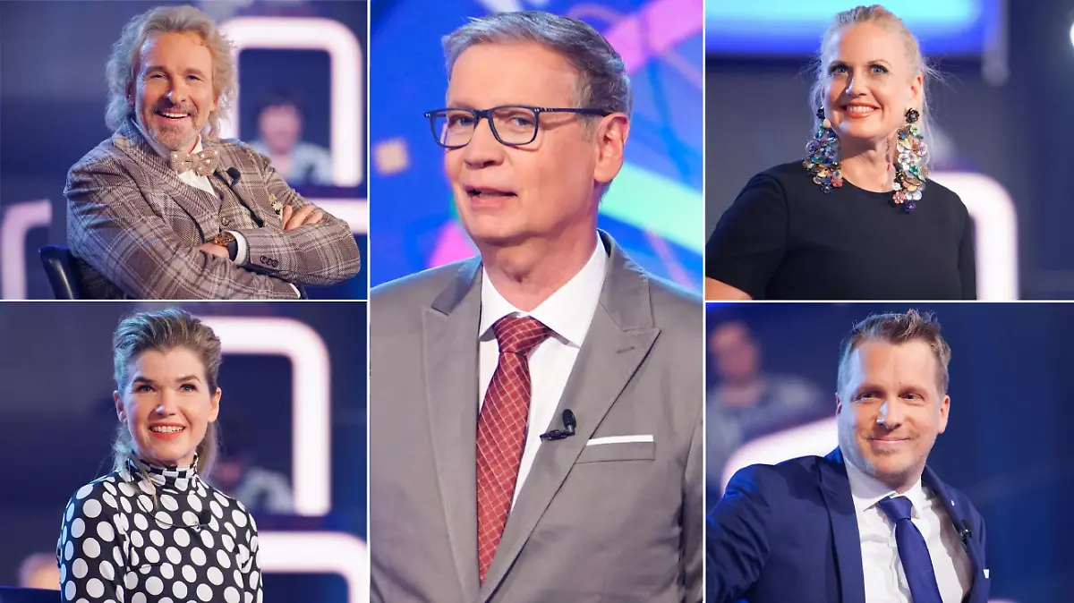 Anke Engelke, Barbara Schöneberger, Thomas Gottschalk und Oliver Pocher spielen beim großen "Wer wird Millionär?"-Prominenten-Zocker-Special mit Günther Jauch um zwei Millionen