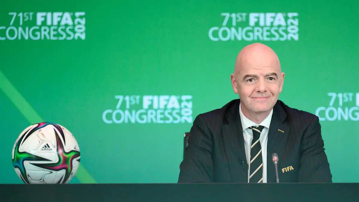 ZURICH, SWITZERLAND - MAY 21: FIFA President Gianni Infantino speaks during 71st FIFA Virtual Congress meeting at the Home of FIFA on May 21, 2021 in Zurich, Switzerland. (Photo by Pool/Getty Images)