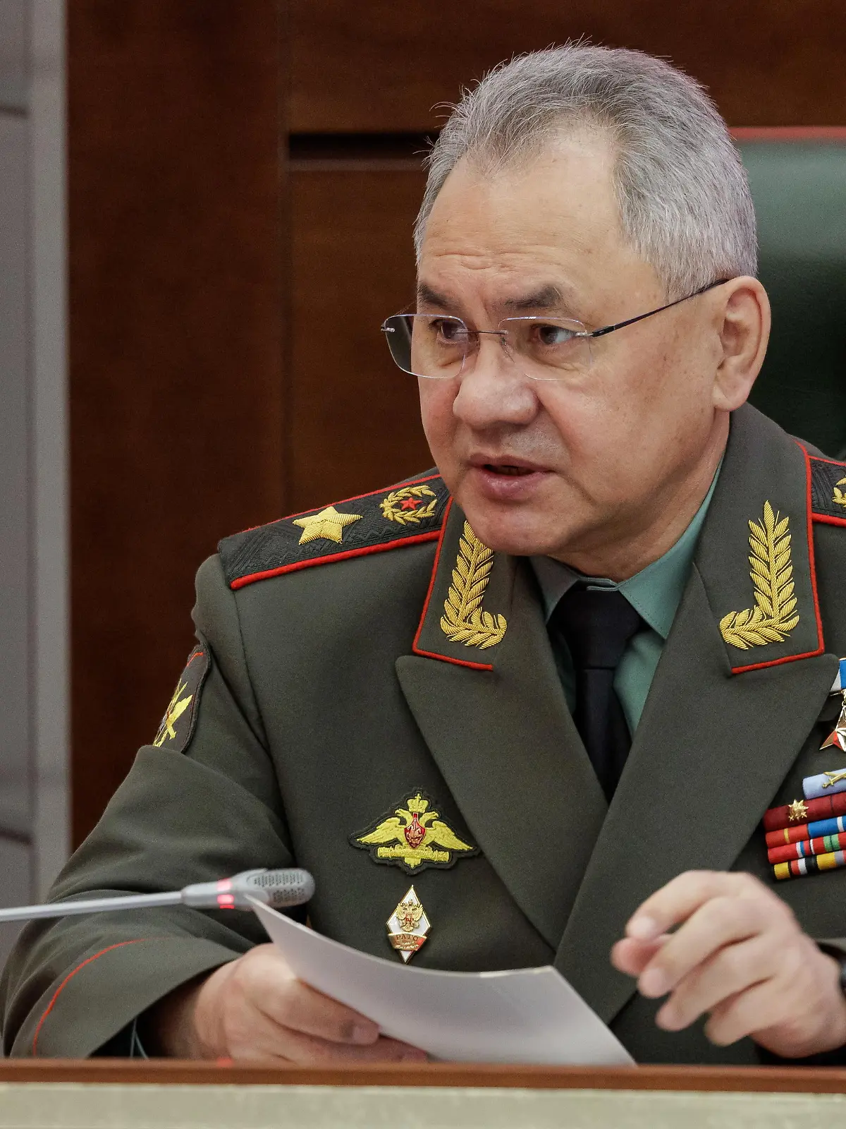 RUSSIA, MOSCOW - APRIL 18, 2023: Russia's Defence Minister Sergei Shoigu attends a meeting with his Chinese counterpart Li Shangfu at the Russian National Defence Management Centre. Vadim Savitsky/Russian Defence Ministry/TASS / action press