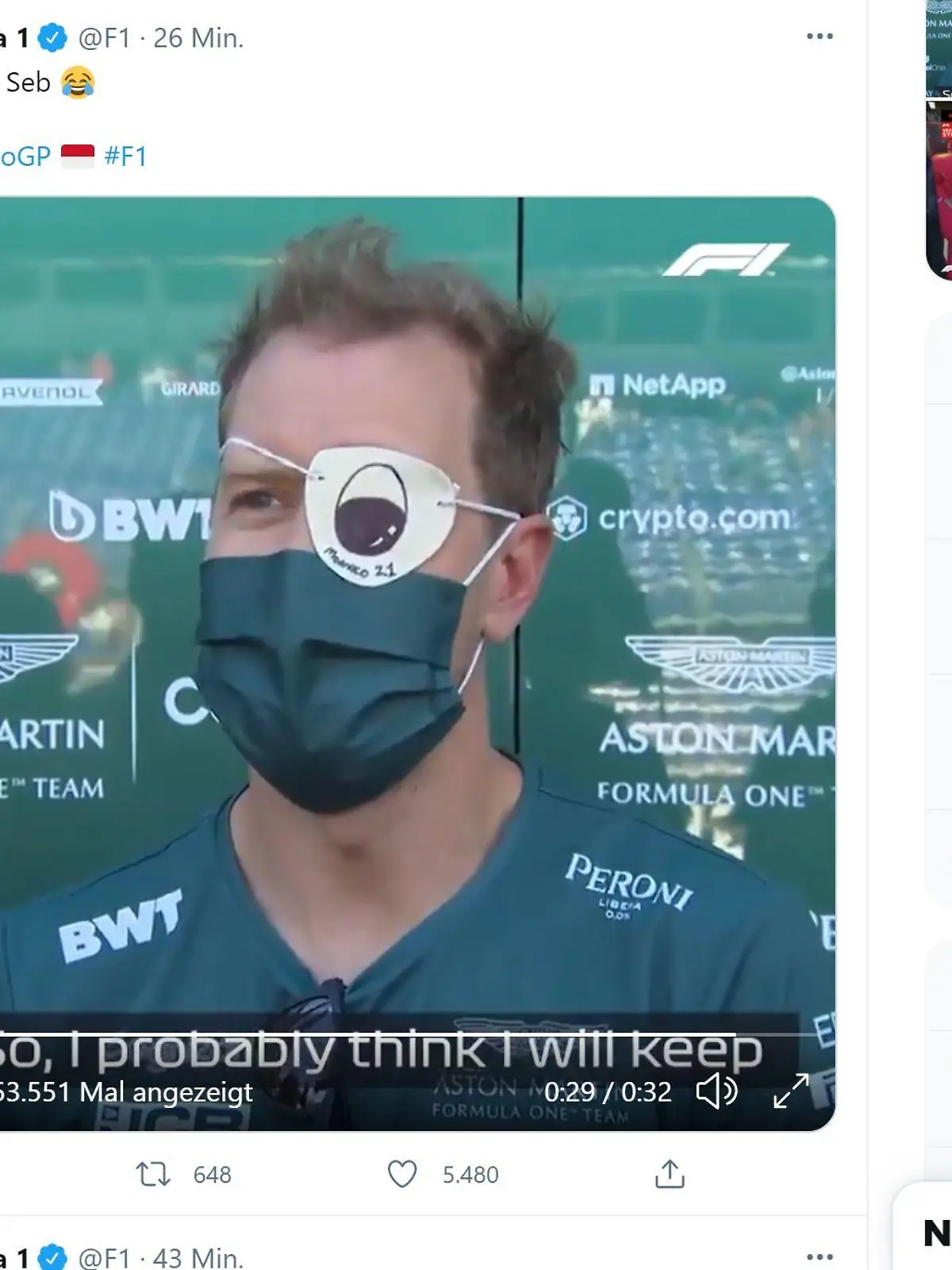 Sebastian Vettel mit Augenklappe
