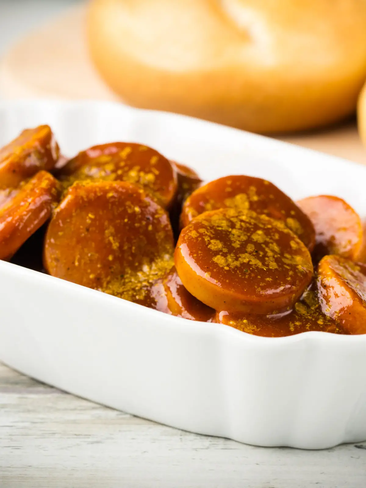 german currywurst - pieces of curried sausage