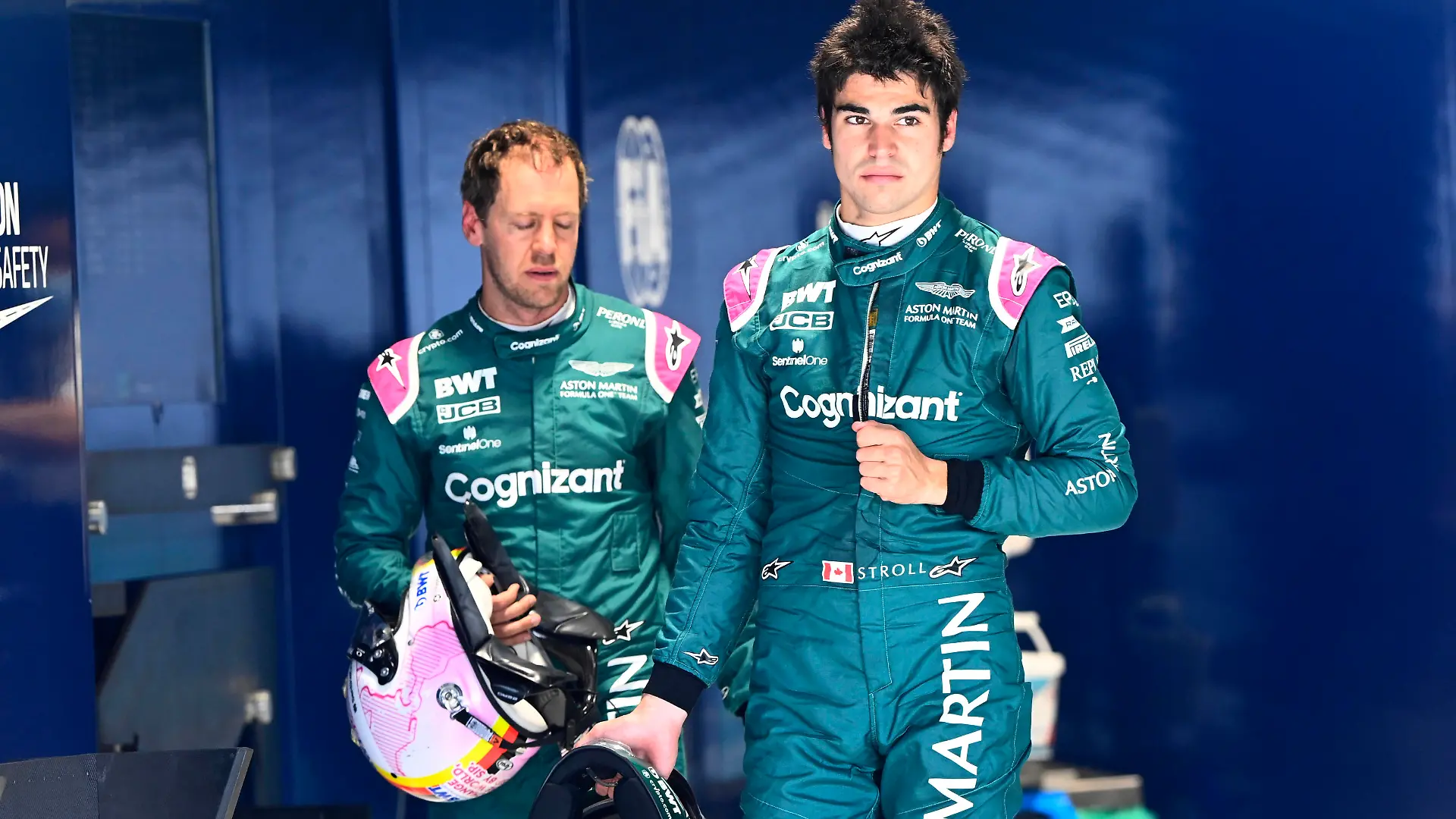 Formula 1 2021: Portuguese GP ALGARVE INTERNATIONAL CIRCUIT, PORTUGAL - MAY 02: Lance Stroll, Aston Martin, and Sebastian Vettel, Aston Martin during the Portuguese GP at Algarve International Circuit on Sunday May 02, 2021 in Portimao, Portugal. Photo by Mark Sutton / Sutton Images Images PUBLICATIONxINxGERxSUIxAUTxHUNxONLY GP2103_154428_MS25849