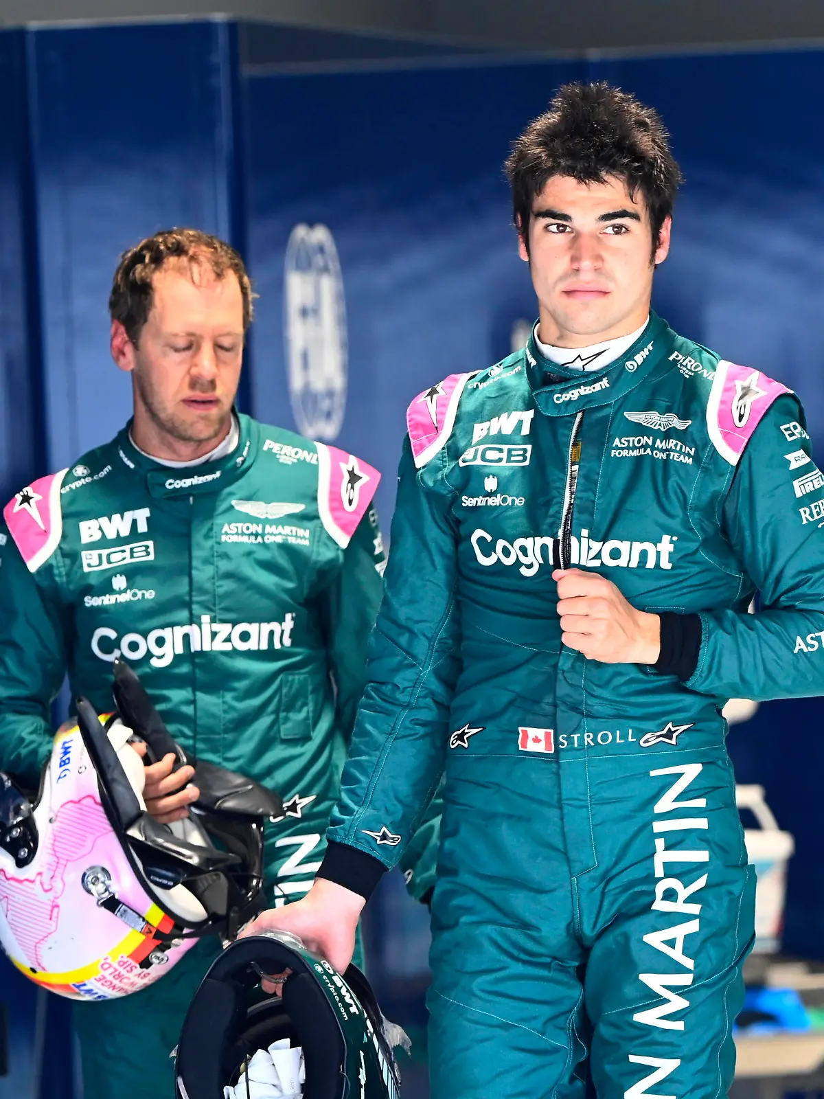 Formula 1 2021: Portuguese GP ALGARVE INTERNATIONAL CIRCUIT, PORTUGAL - MAY 02: Lance Stroll, Aston Martin, and Sebastian Vettel, Aston Martin during the Portuguese GP at Algarve International Circuit on Sunday May 02, 2021 in Portimao, Portugal. Photo by Mark Sutton / Sutton Images Images PUBLICATIONxINxGERxSUIxAUTxHUNxONLY GP2103_154428_MS25849 
