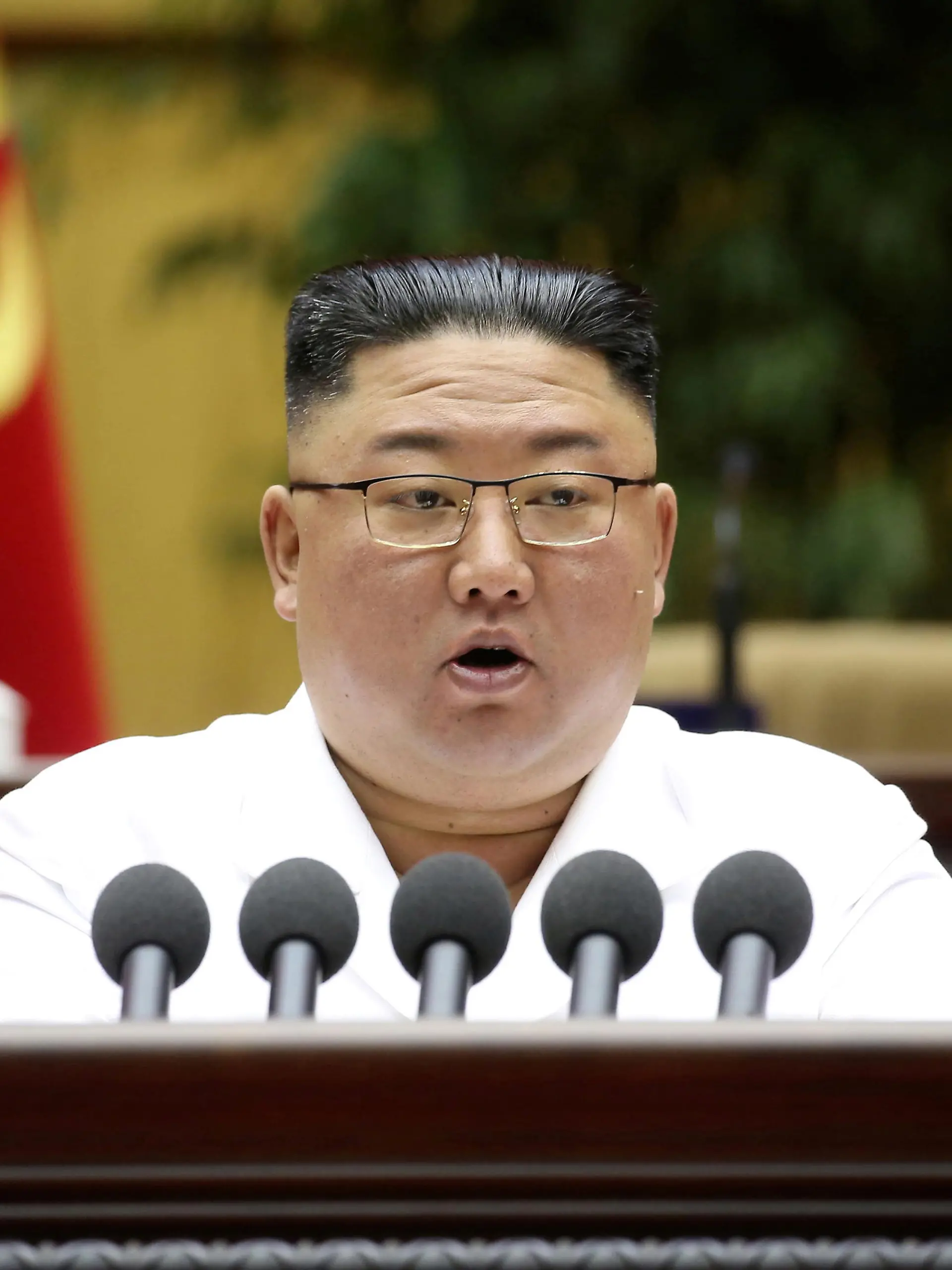 FILE PHOTO: North Korean leader Kim Jong Un speaks during a conference of cell secretaries of the ruling Workers' Party in Pyongyang, in this undated photo released on April 9, 2021 by North Korea's Korean Central News Agency (KCNA). KCNA/via REUTERS. ATTENTION EDITORS - THIS IMAGE WAS PROVIDED BY A THIRD PARTY. REUTERS IS UNABLE TO INDEPENDENTLY VERIFY THIS IMAGE. NO THIRD PARTY SALES. SOUTH KOREA OUT./File Photo
