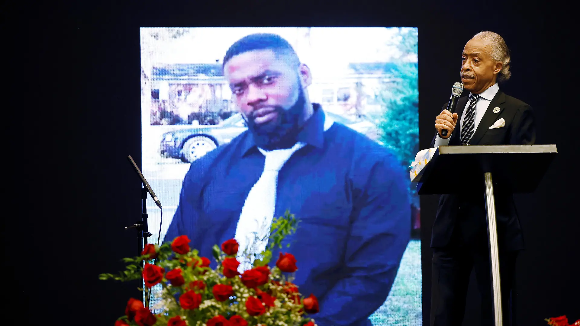 Reverend Al Sharpton delivers the eulogy at the funeral for Andrew Brown Jr. in Elizabeth City, North Carolina, U.S. May 3, 2021. REUTERS/Jonathan Drake