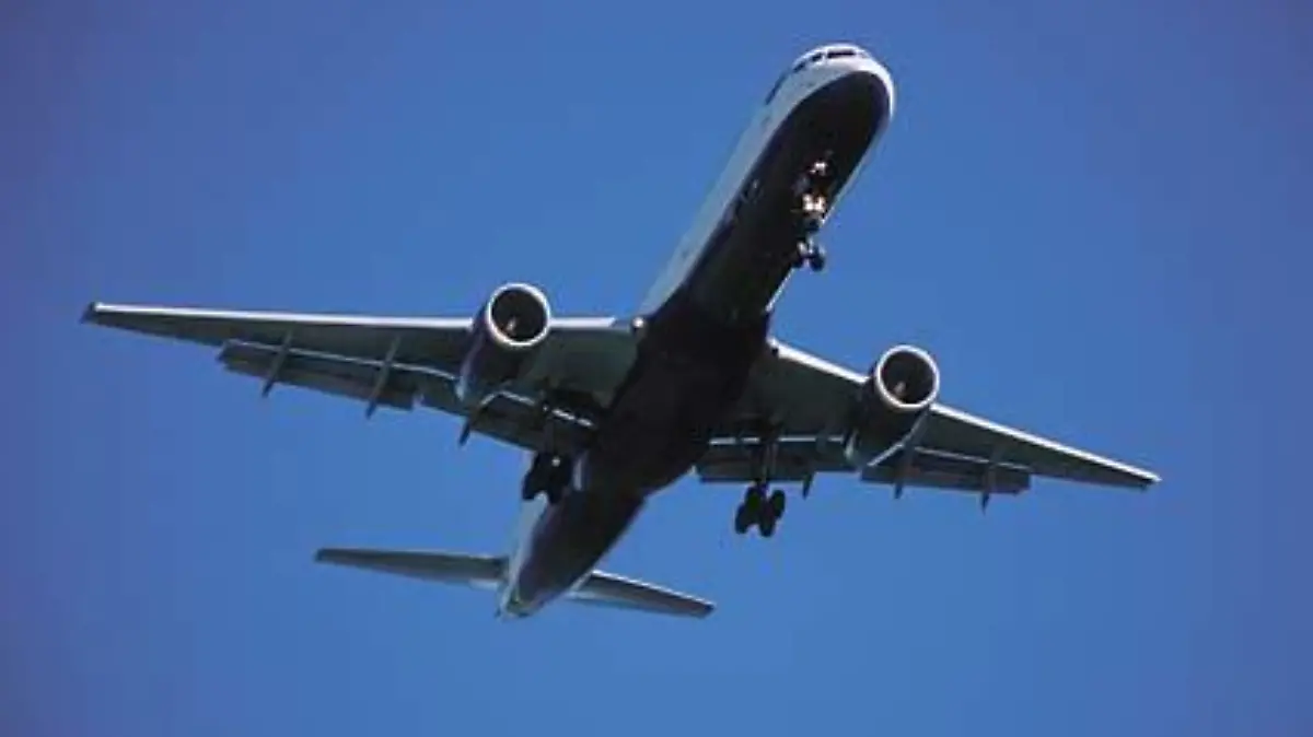 Passagierflugzeug nach dem Start, von unten.