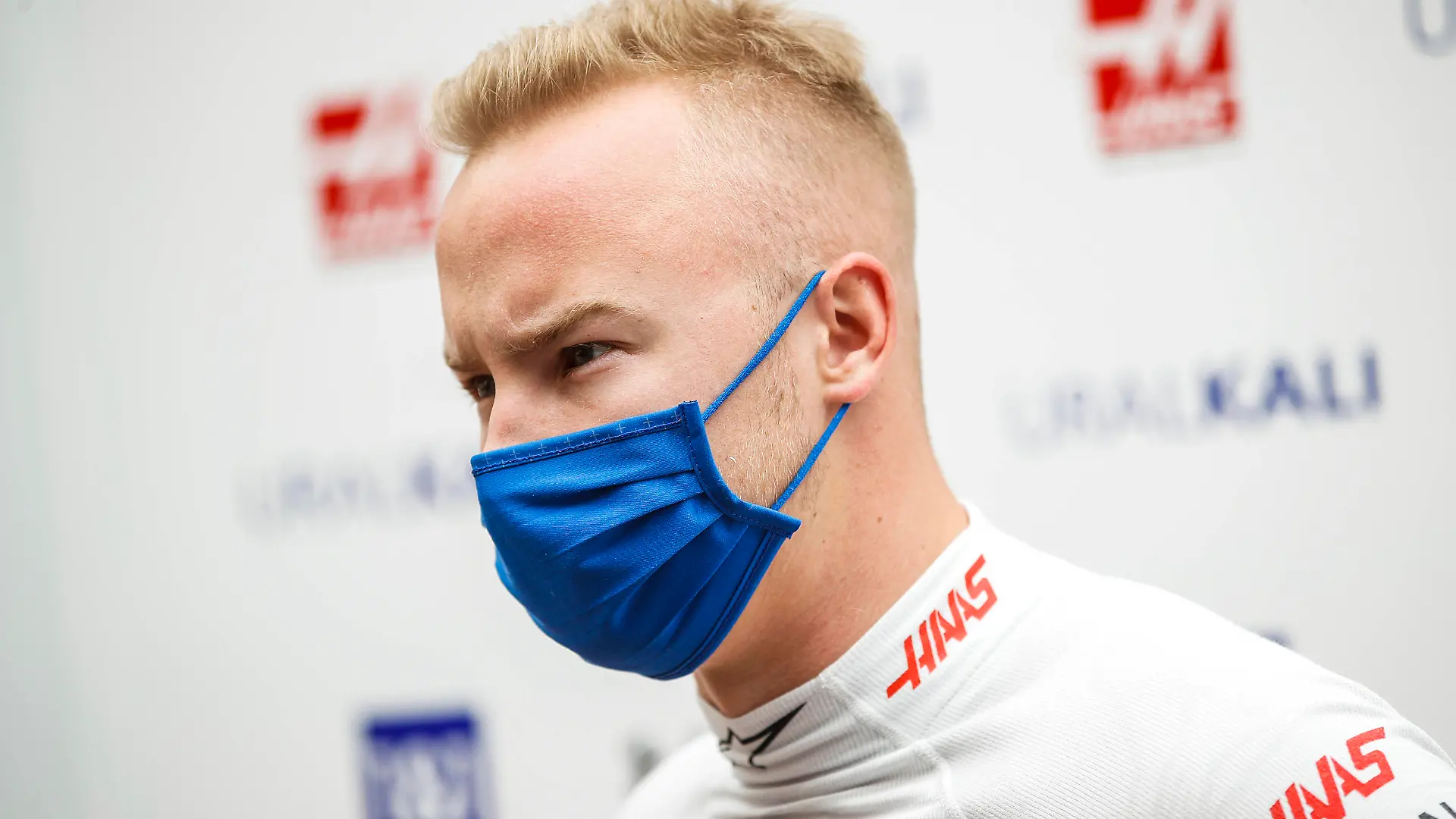 Formula 1 2021: Spanish GP CIRCUIT DE BARCELONA-CATALUNYA, SPAIN - MAY 07: Nikita Mazepin, Haas F1, is interviewed during the Spanish GP at Circuit de Barcelona-Catalunya on Friday May 07, 2021 in Barcelona, Spain. Photo by Zak Mauger / LAT Images Images PUBLICATIONxINxGERxSUIxAUTxHUNxONLY GP2104_145725_56I6638