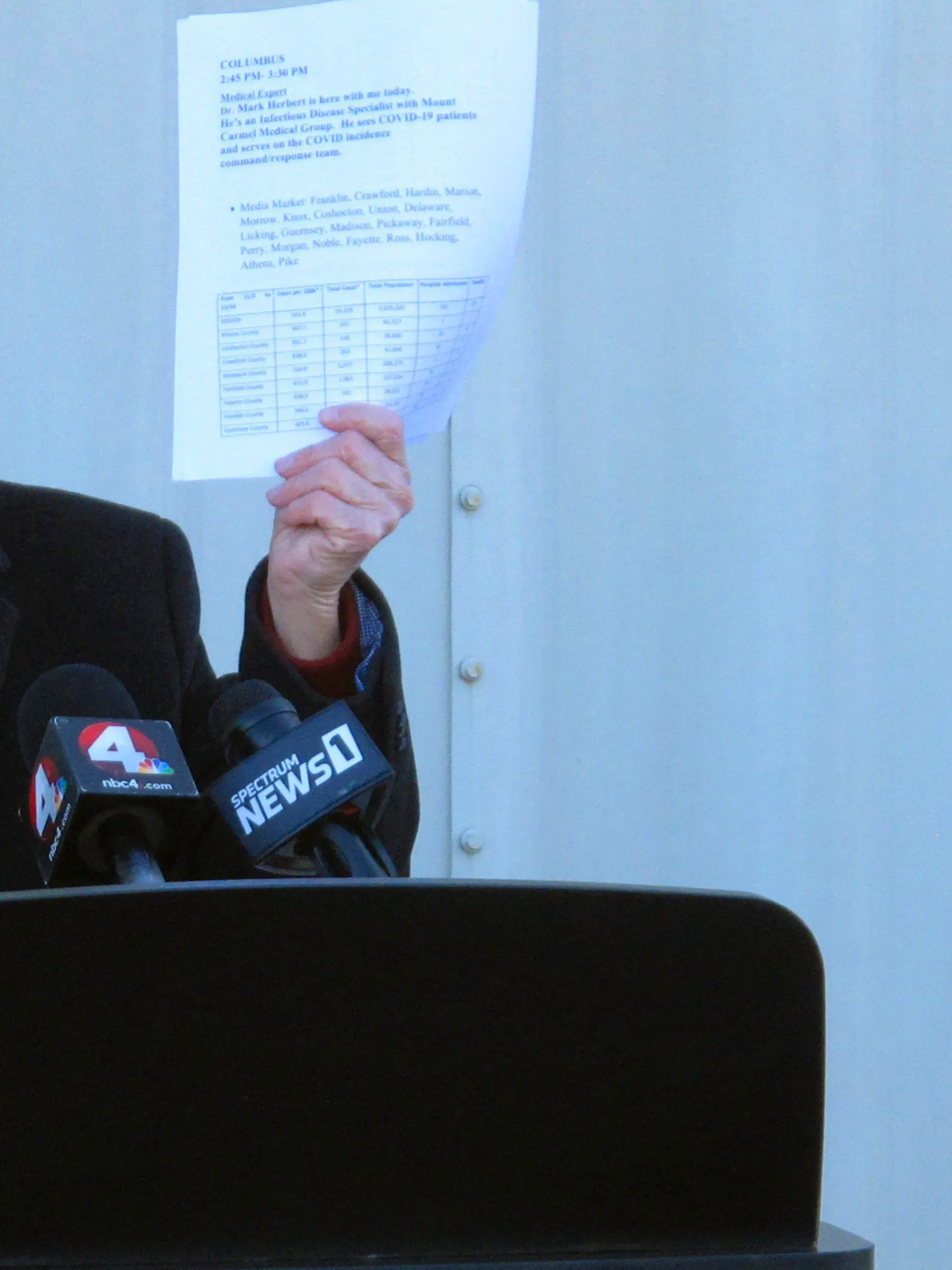FILE - In this Nov. 18, 2020 file photo, Republican Ohio Gov. Mike DeWine discusses the most recent data on Ohio's soaring coronavirus cases during a news briefing at John Glenn International Airport in Columbus, Ohio.  DeWine is ready to address Ohioans in his fourth primetime speech about the state's progress against the coronavirus pandemic.  DeWine planned his address for late Wednesday, May 12, 2021.    (AP Photo/Andrew Welsh-Huggins)