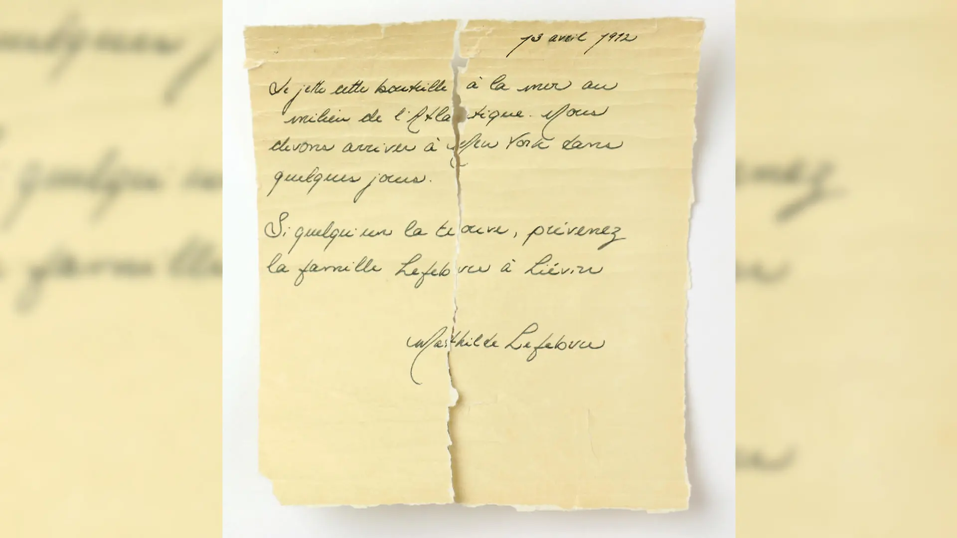Diese Zeilen soll Mathilde 1912 auf der Titanic geschrieben haben.