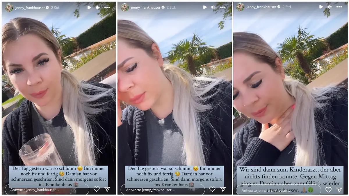In ihrer Instagram-Story berichtet Jenny Frankhauser von ihren Sorgen um ihren Damian.