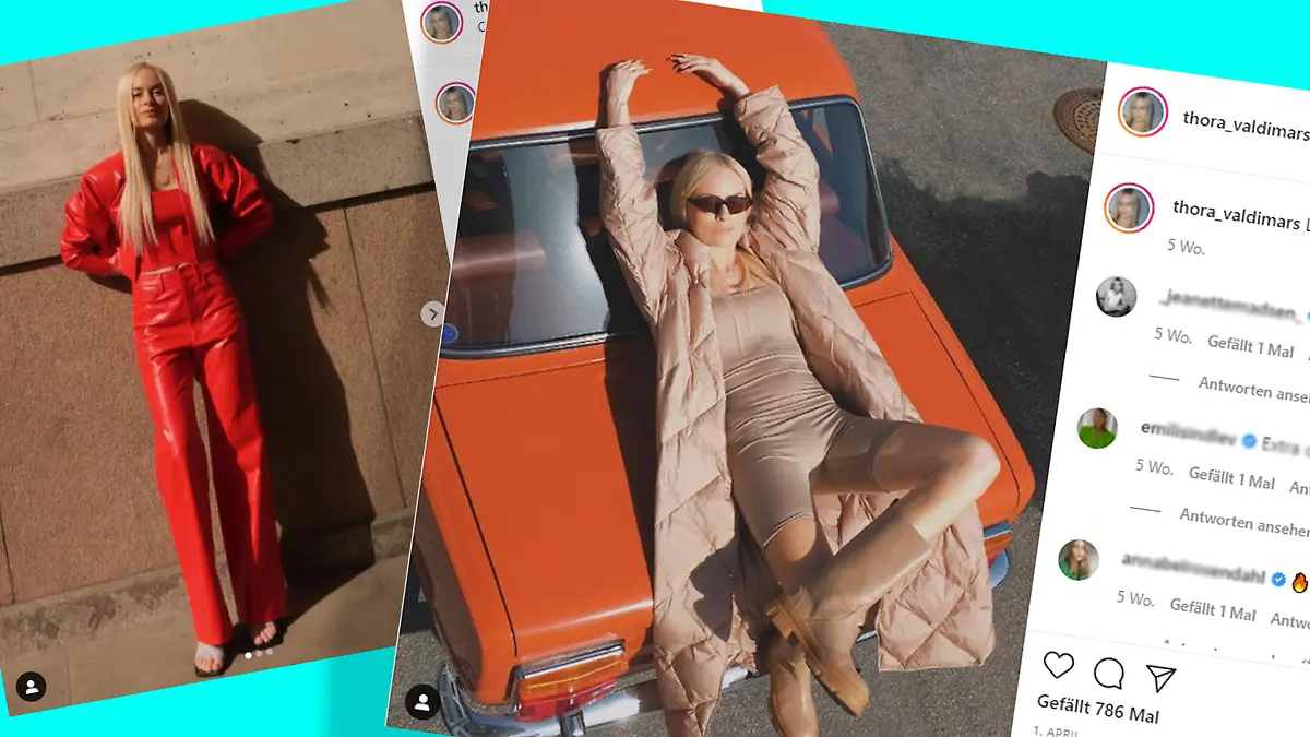 Der Mono-Look: Thora Valdimars posiert im beigen und roten Mono-Look.