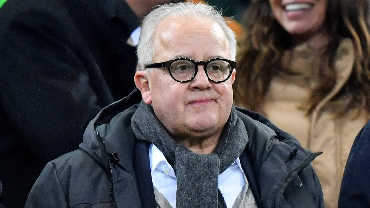 FILE - In this Saturday, Nov. 16, 2019 file photo, German football federation, DFB, president Fritz Keller stands on the tribune prior to the Euro 2020 group C qualifying soccer match between Germany and Belarus in Moenchengladbach, Germany. German soccer federation president Fritz Keller has signaled he will resign following criticism for comparing a colleague to a Nazi-era judge. The federation says Keller expressed willingness to leave office on May 17, 2021. (AP Photo/Martin Meissner, file)
