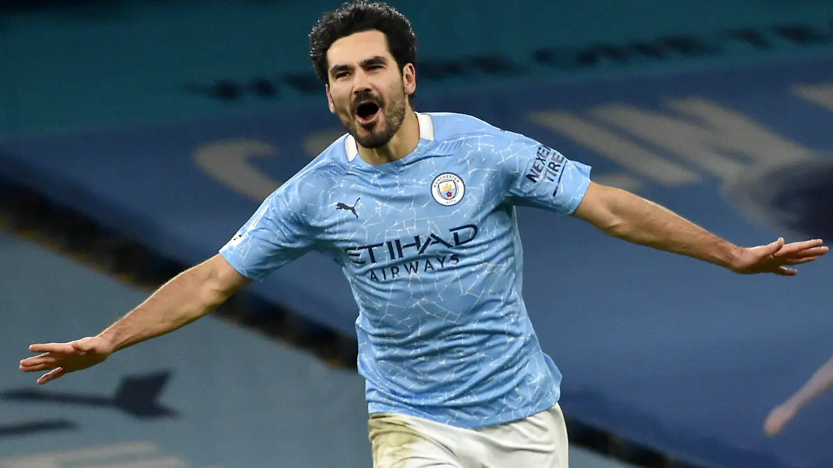ARCHIV - 13.02.2021, Großbritannien, Manchester: Fußball: Premier League, England, 24, Spieltag, Manchester City - Tottenham Hotspur: Ilkay Gündogan aus Deutschland von Manchester City freut sich, nachdem er ein Tor geschossen hat. (zu dpa "Gündogans Champions-League-Traum: «Ich will diese Trophäe so sehr»") Foto: Rui Vieira/PA Wire/dpa +++ dpa-Bildfunk +++