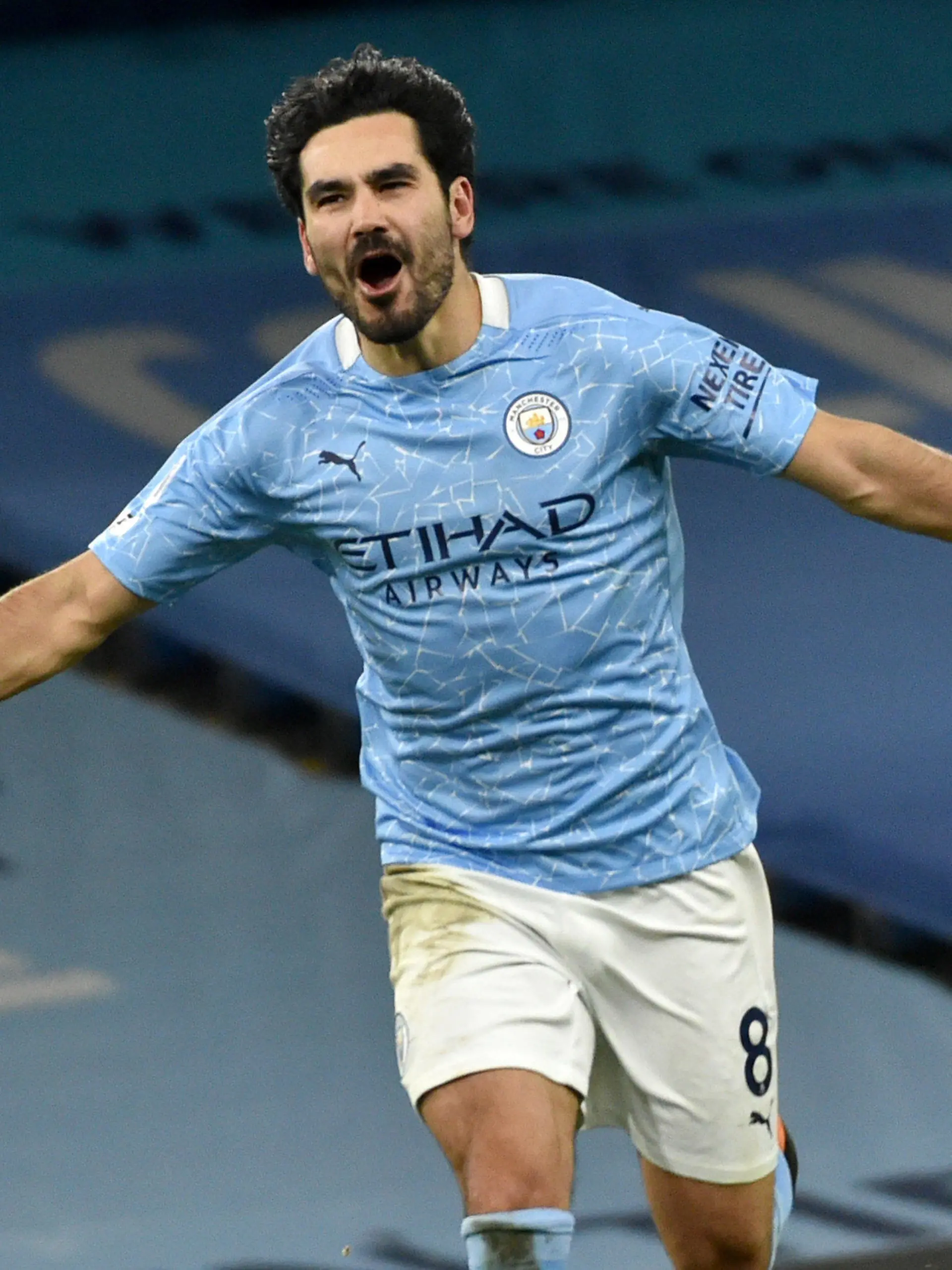 ARCHIV - 13.02.2021, Großbritannien, Manchester: Fußball: Premier League, England, 24, Spieltag, Manchester City - Tottenham Hotspur: Ilkay Gündogan aus Deutschland von Manchester City freut sich, nachdem er ein Tor geschossen hat. (zu dpa "Gündogans Champions-League-Traum: «Ich will diese Trophäe so sehr»") Foto: Rui Vieira/PA Wire/dpa +++ dpa-Bildfunk +++
