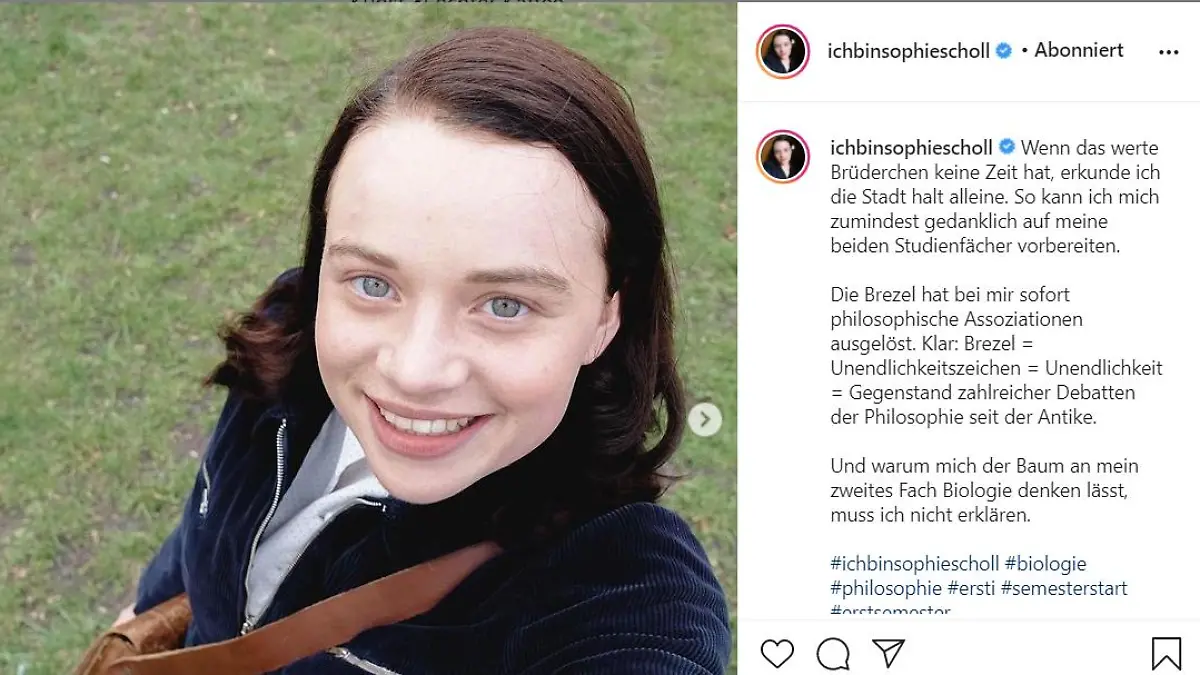 Die Schauspielerin Luna Wedler nimmt die Follower mit auf die Reise der letzten Lebensmonate der Sohpie Scholl.