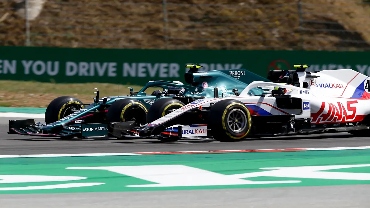 5 Sebastian Vettel GER, Aston Martin Cognizant F1 Team, 47 Mick Schumacher GER, Haas F1 Team, F1 Grand Prix of Portugal at Autodromo Internacional do Algarve on May 2, 2021 in Portimao, Portugal. Photo by HOCH ZWEI Portimao Portugal *** 5 Sebastian Vettel GER, Aston Martin Cognizant F1 Team , 47 Mick Schumacher GER, Haas F1 Team , F1 Grand Prix of Portugal at Autodromo Internacional do Algarve on May 2, 2021 in Portimao, Portugal Photo by HOCH ZWEI Portimao Portugal