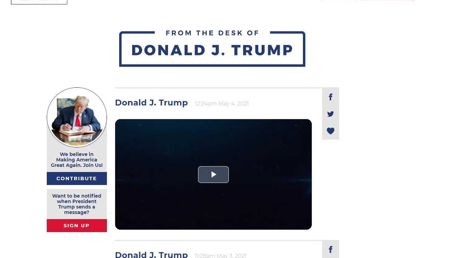 Screenshot von Donald Trumps neuem Blog.