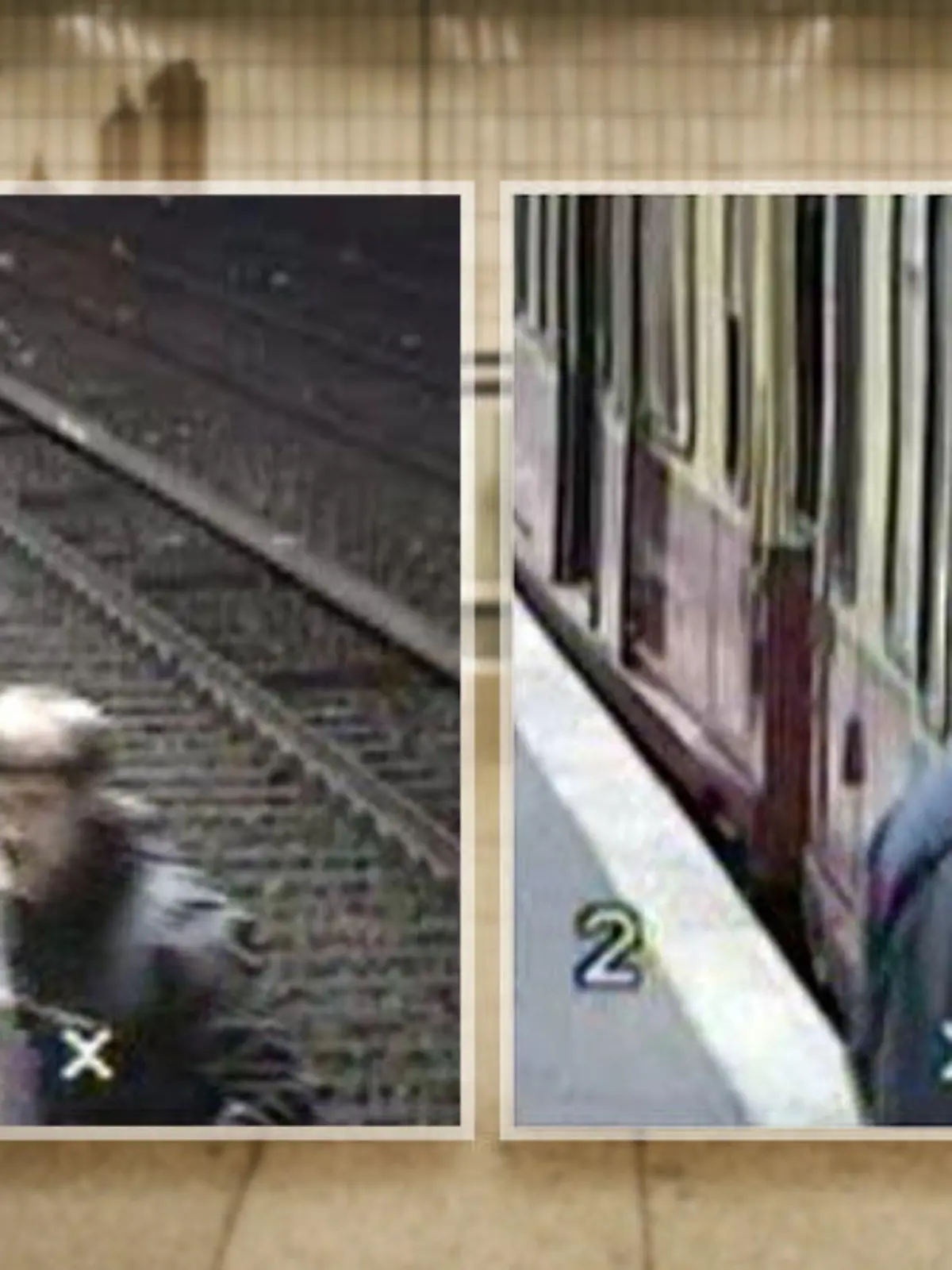 Bilder einer Überwachungskamera: Vier Männer stehen an einem S-Bahn-Gleis