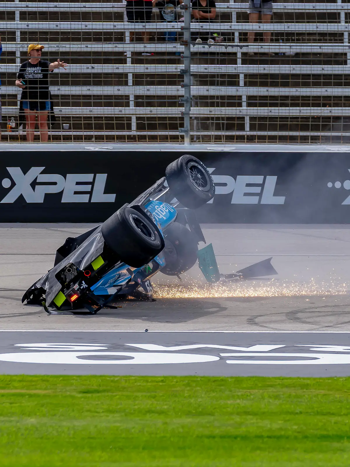  May 2, 2021, Ft. Worth, Florida, USA: COLTON HERTA 26 of Valencia, Canada slides on his top as he slides down the front stretch during race for the EXPEL 375 at Texas Motor Speedway in Ft. Worth, Florida. Ft. Worth USA - ZUMAa161 20210502_zaa_a161_007 Copyright: xWalterxGxArcexSrxGrindstonexMedix